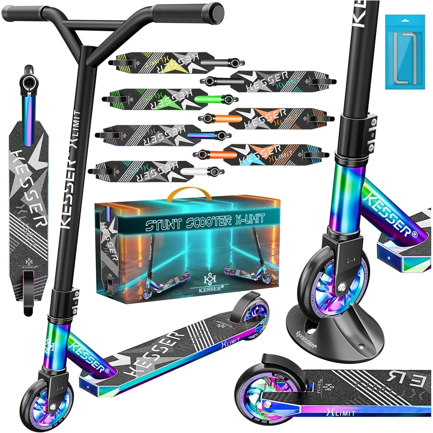 KESSER® Stunt Scooter X-Limit - 360° Lenkung Robuster Funscooter Stuntscooter mit ABEC 9 Kugellagern, 100 mm PU Räder, …