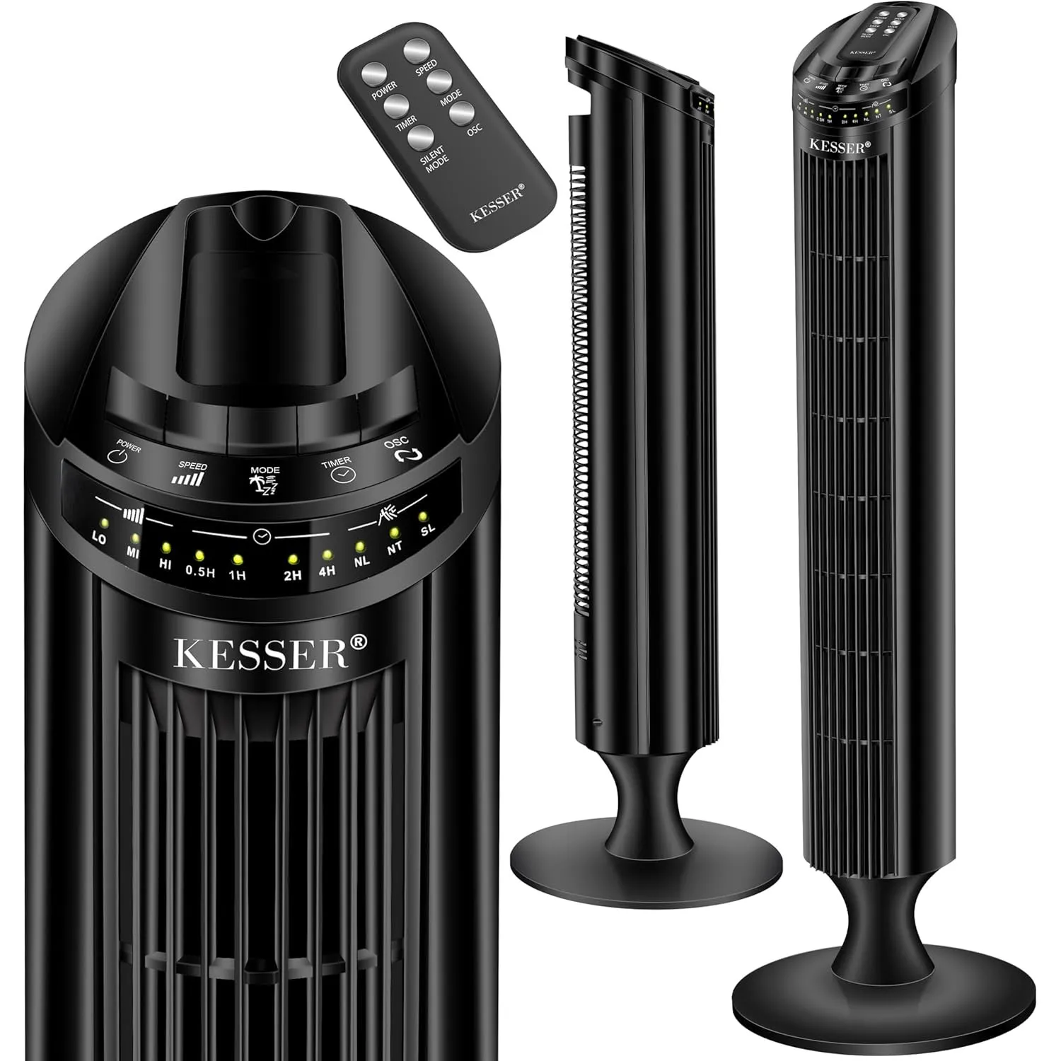 KESSER® Turmventilator mit Fernbedienung | 90° Oszillationswinkel | 3 Stufen | 90 cm |+ Timerfunktion | Turbo-Funktion …