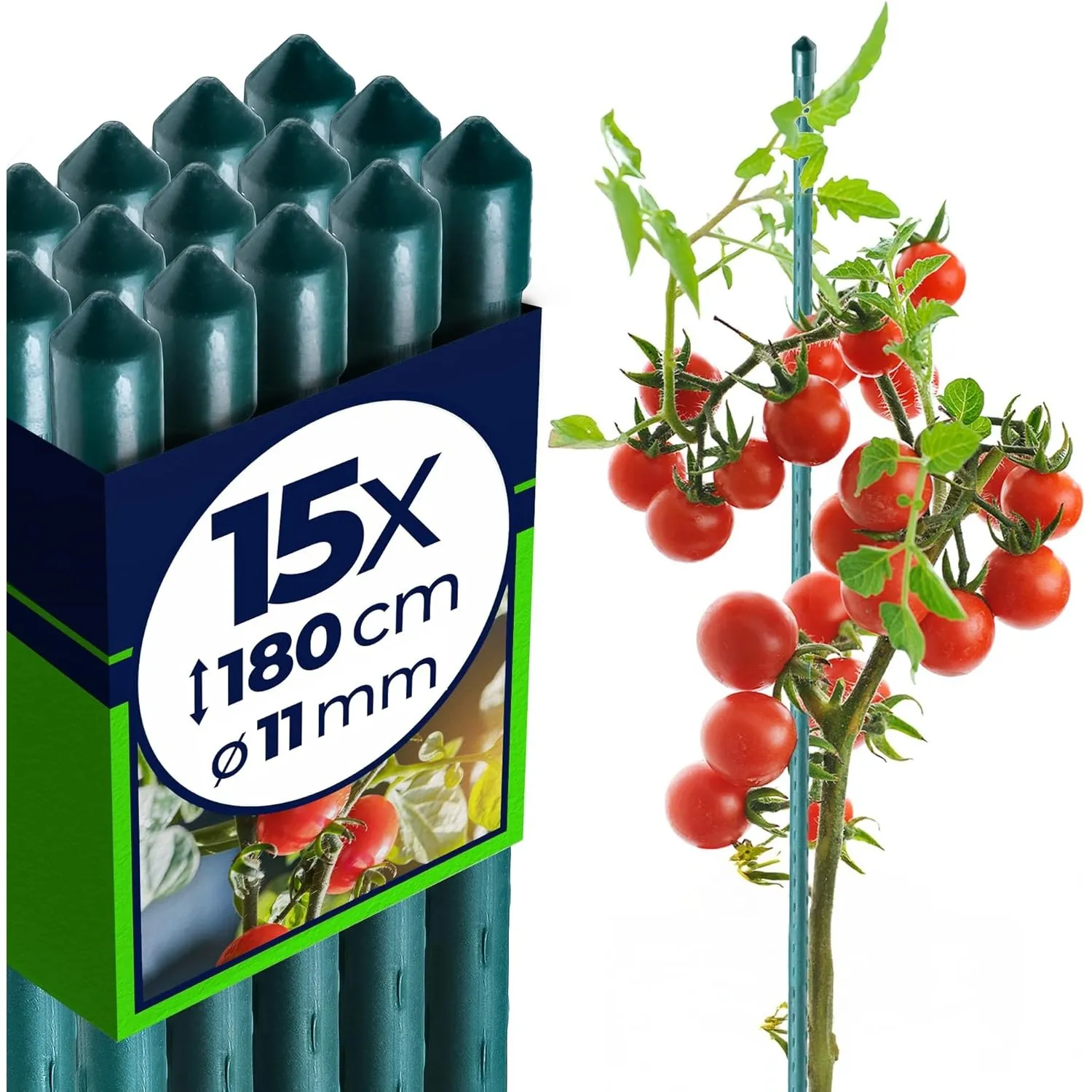 KADAX Pflanzstäbe 180 cm x 11 mm, 15er Set – Beschichteter Stahl Rankstab, Pflanzenstütze & Tomatenstäbe für Garten, We…
