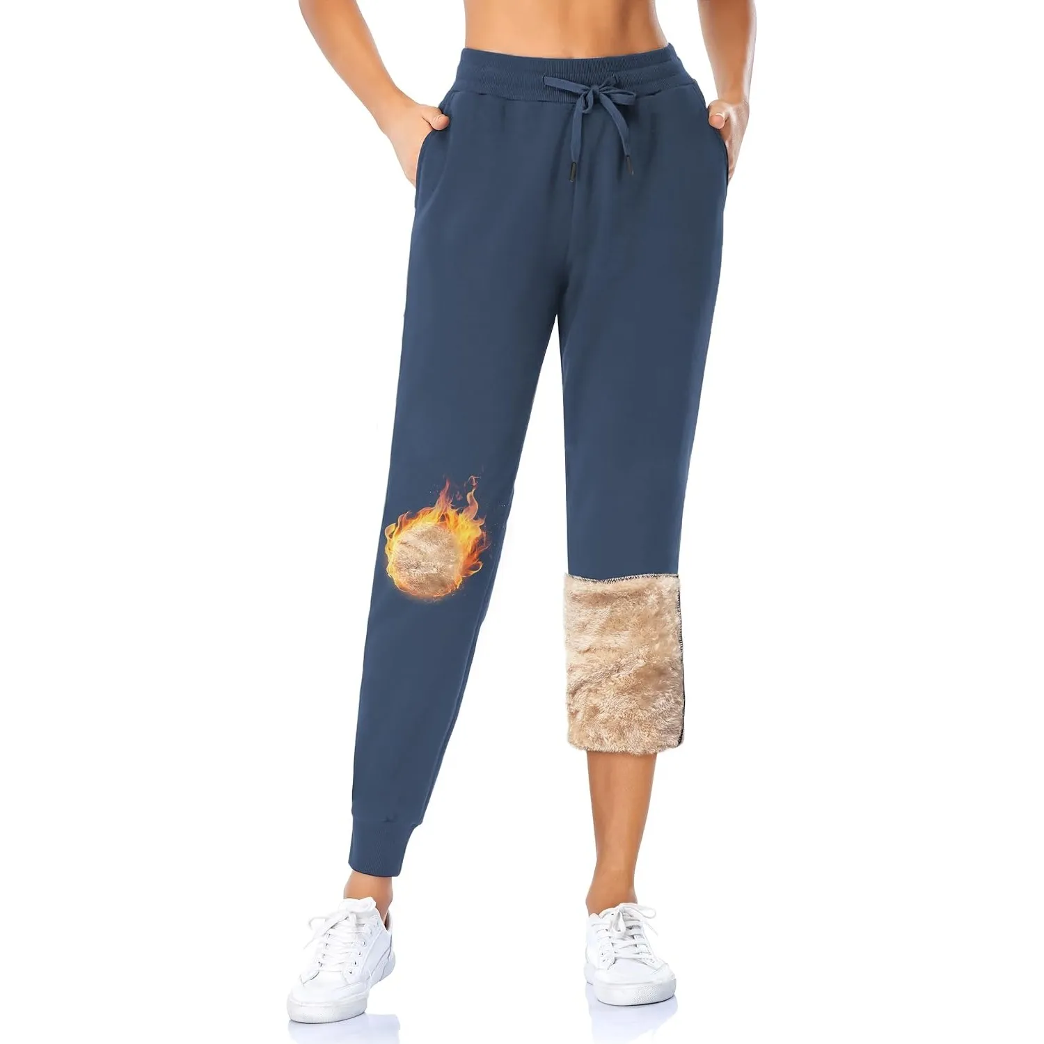 MOVE BEYOND Gefütterte Jogginghose Damen Warm Thermo Fleecehose Winter Verdickte Kuschelhose mit 2 Taschen Sherpa-Innen…