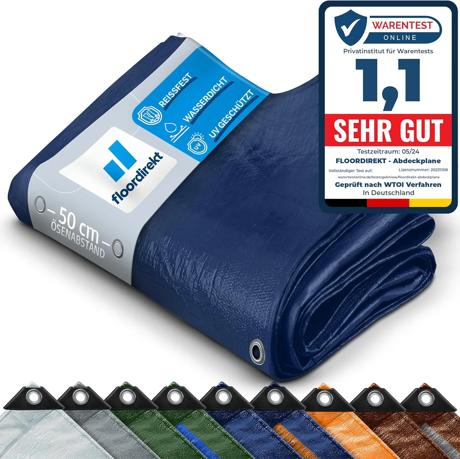 Floordirekt Tarpaulin, Protective, Waterproof, Fabric Groundsheet with Eyelets for the Boat, Tent and Outdoor Garden, M…