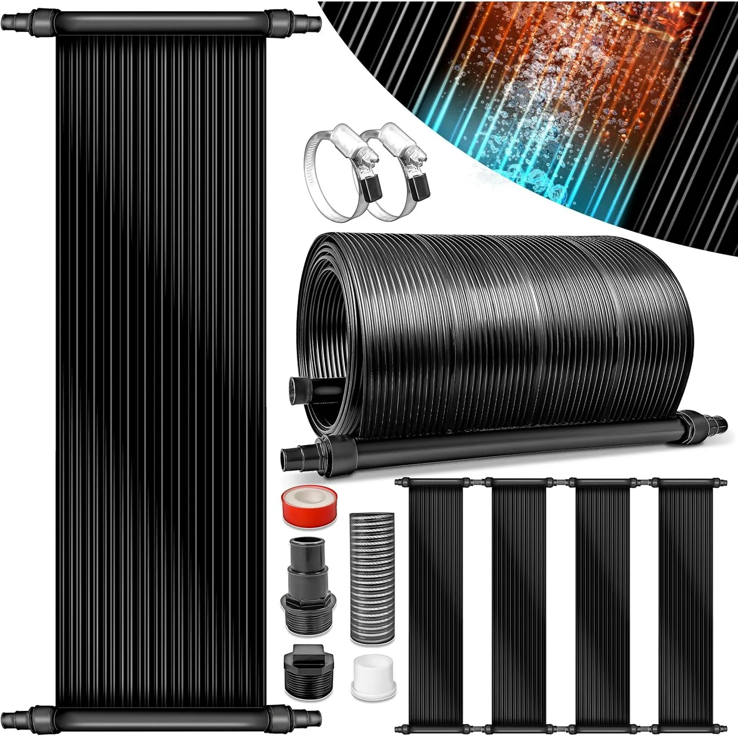 tillvex® Pool Solarkollektor Set 76x300 cm | Solarheizung bis 12.000L Pools | Solarmatte erweiterbar | Poolheizung Komp…