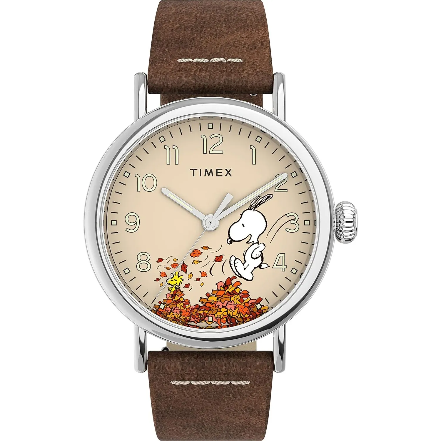 Timex Waterbury 40mm Herrenuhr - Silber-Ton Gehäuse mit Creme Zifferblatt und Tan Lederband TW2U86200