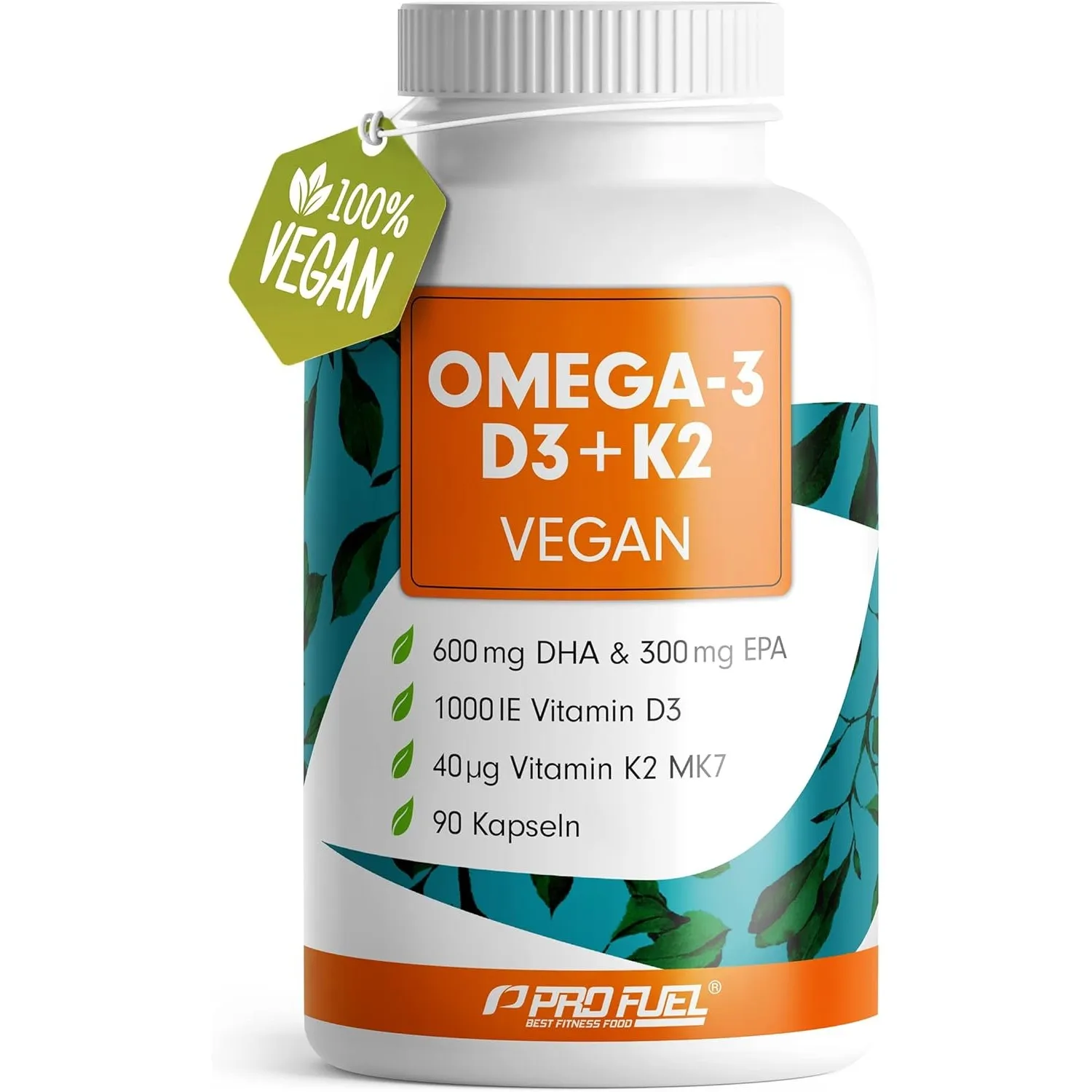 Omega-3 vegan + D3 & K2 (90x), 1100mg Algenöl mit 600mg DHA & 300mg EPA + 1000 IE Vitamin D3 + 40 µg Vitamin K2 - O3 D3…