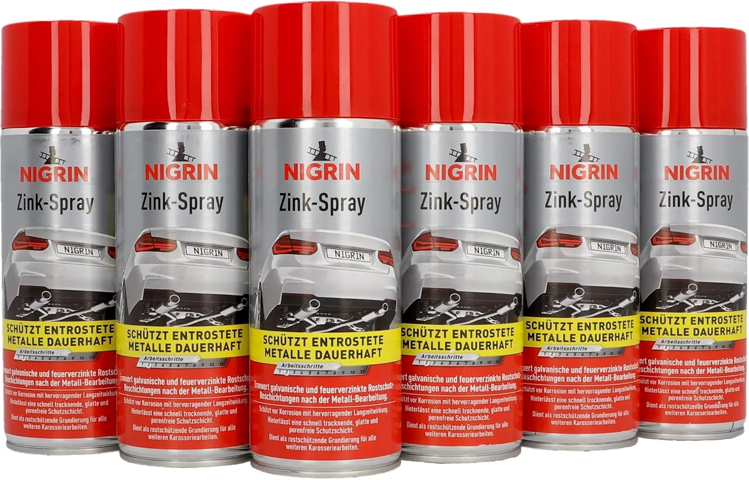 NIGRIN Zinkspray, 6 x 400 ml, erneuert die Rostschutz-Beschichtung nach der Metall-Bearbeitung, langanhaltender Rostsch…
