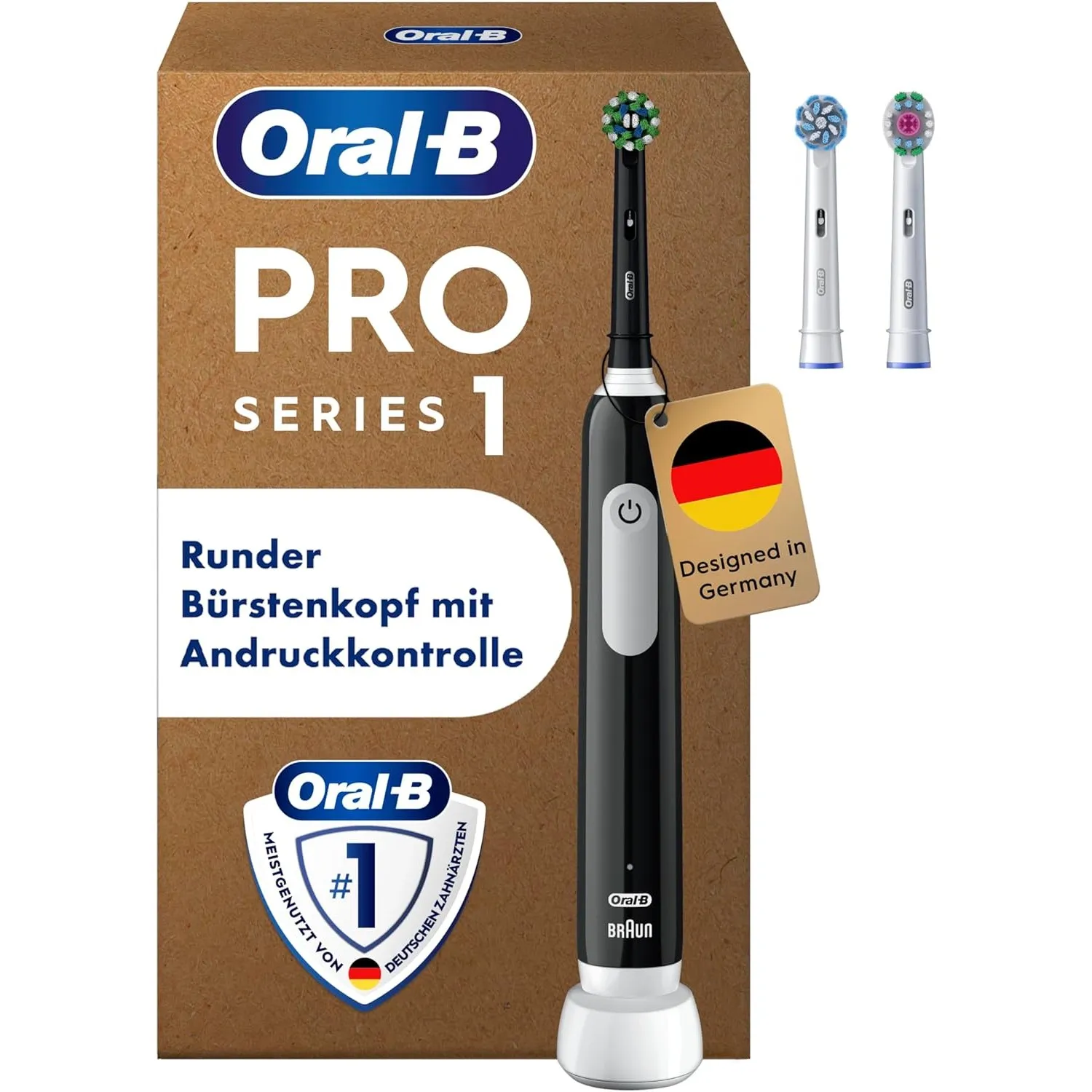 Oral-B Pro Series 1 Plus Edition Elektrische Zahnbürste mit 3 Aufsteckbürsten, Schwarz - Electric Toothbrush, Inkl. 3 P…
