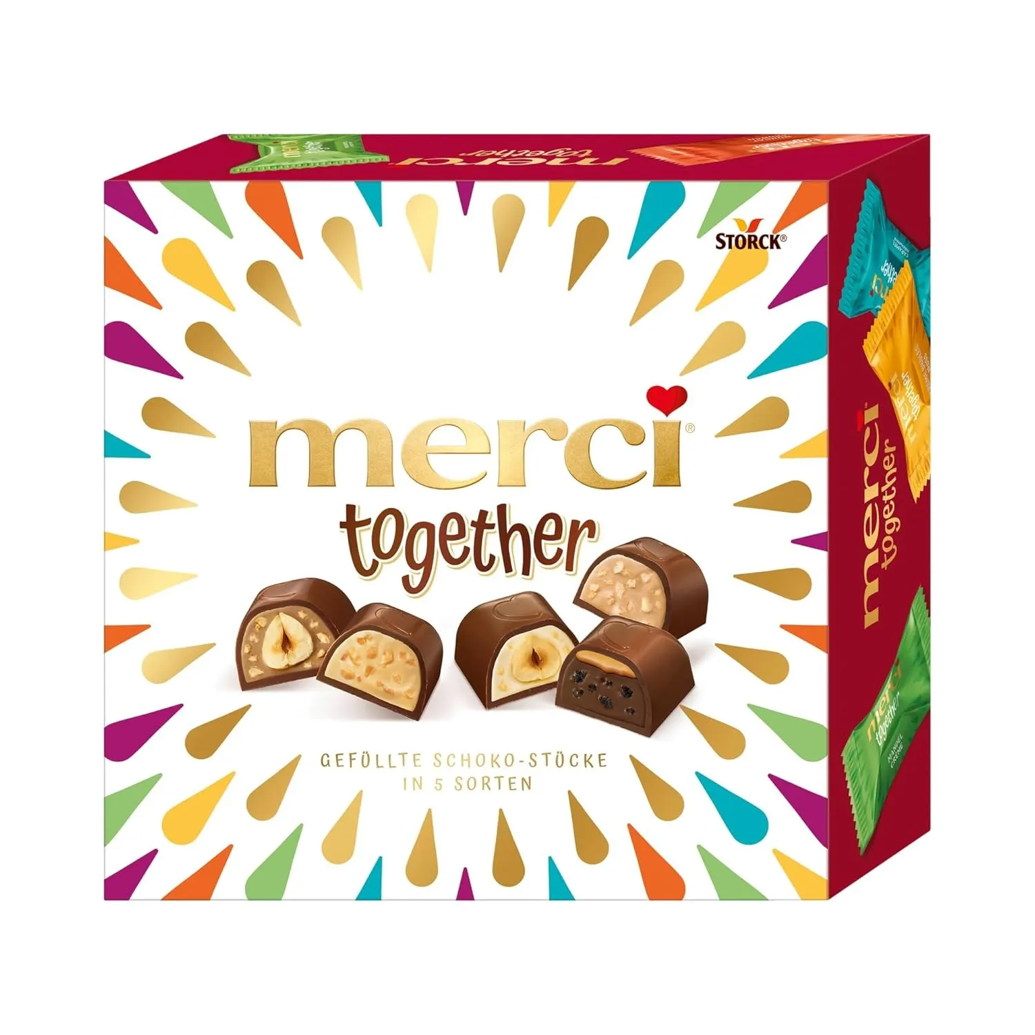 merci together, gefüllte Pralinen mit Schokolade in 5 Sorten - 1 x 175 g