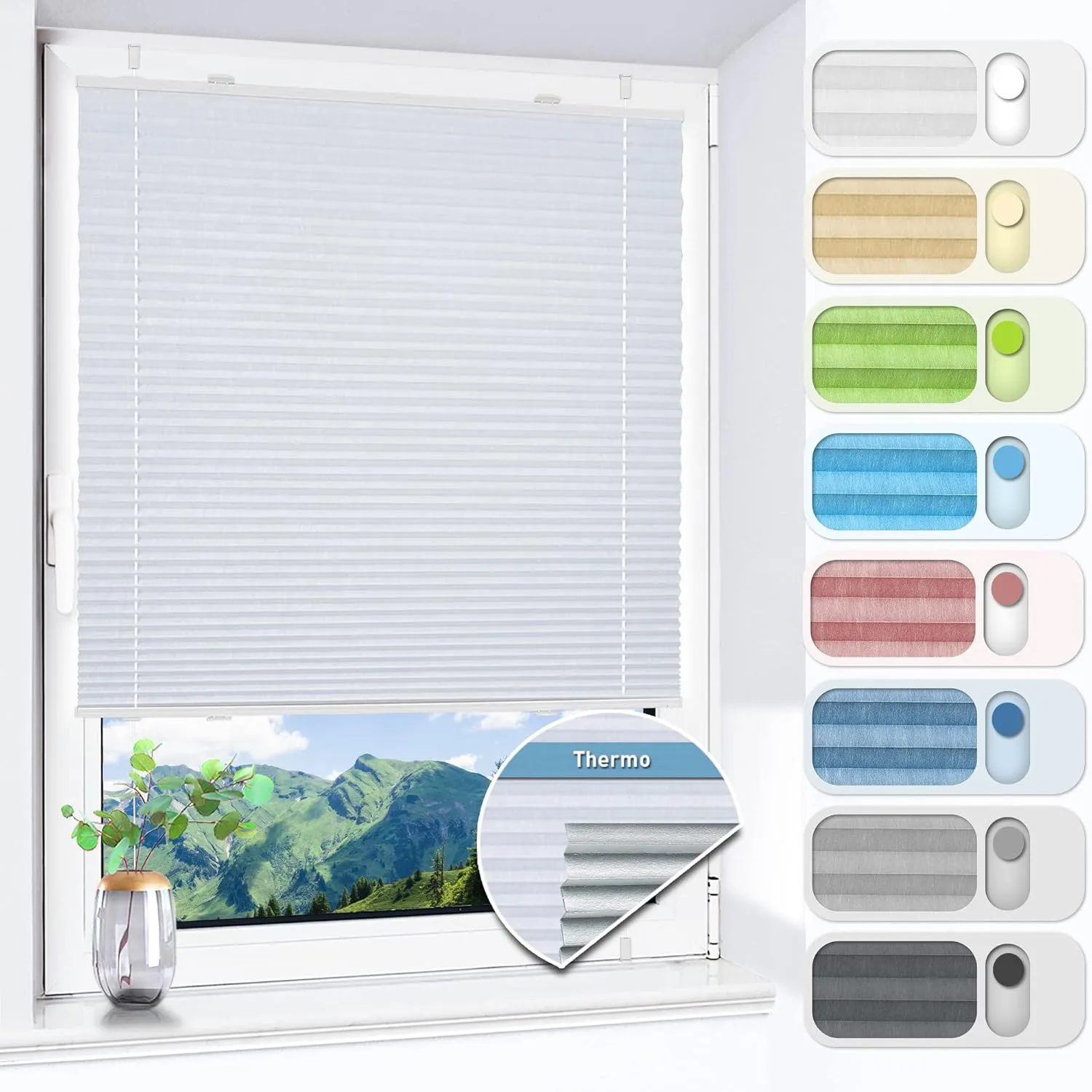 HOMEDEMO Plissee ohne Bohren verdunkelung, Thermo Plisseerollo Klemmfix, Weiß 85x100cm(BxH) Verdunklungsplissee 100% li…