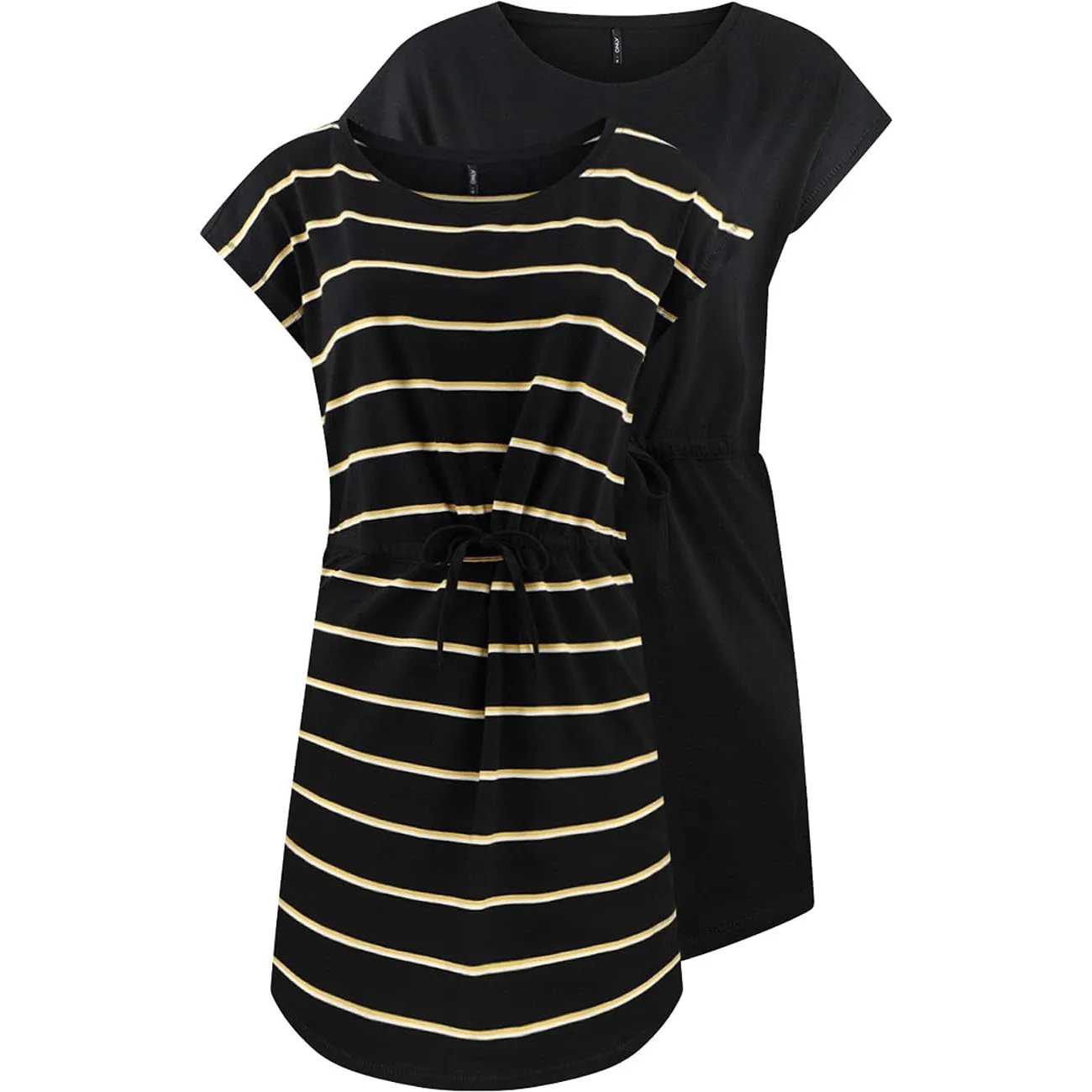 ONLY Damen Sommer Mini Kleid onlMAY S/S Dress 2er Pack Grösse XS S M L XL XXL Gestreift Schwarz 100% Baumwolle
