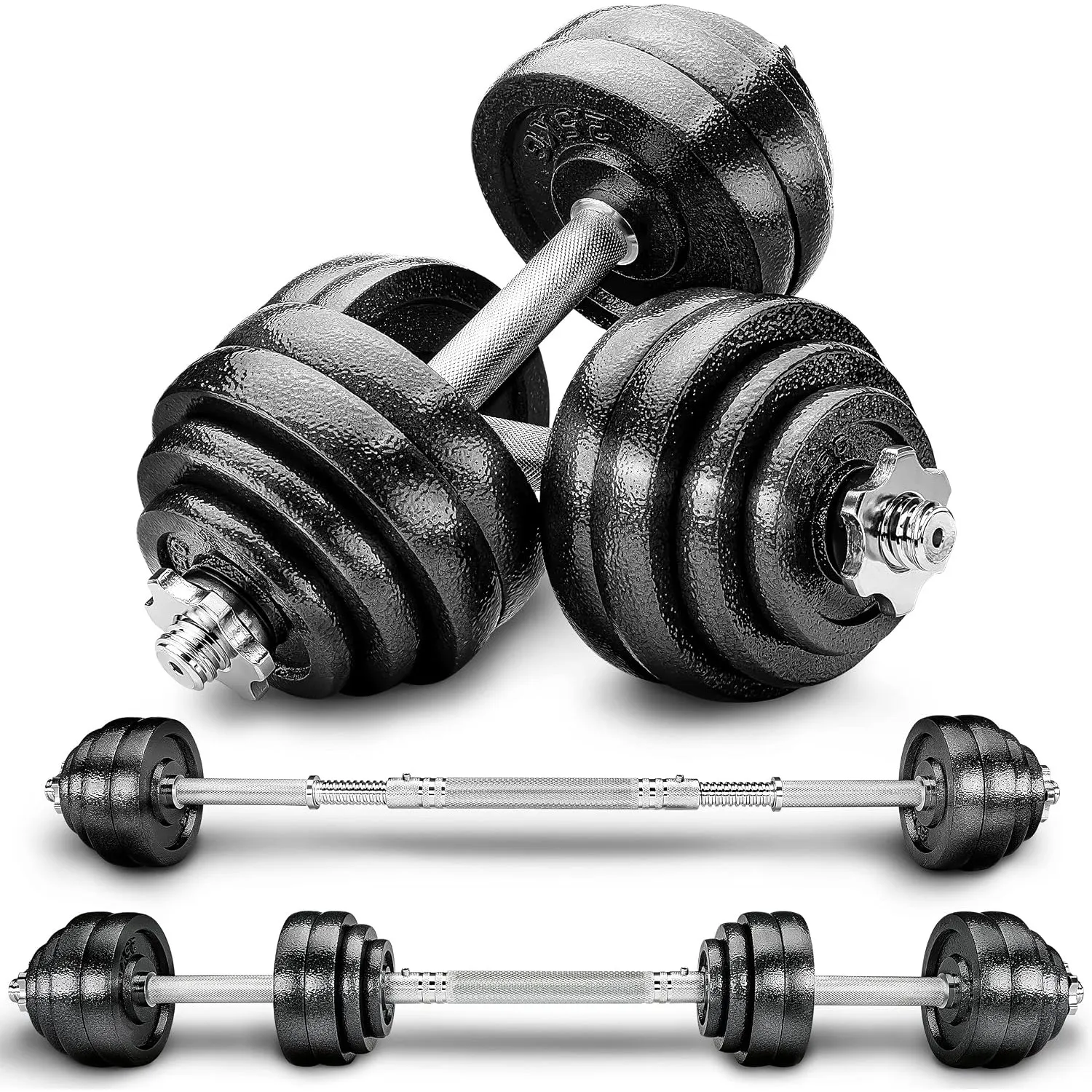 RE:SPORT® 2 in 1 Hantelset 15-60 kg | 2er Hantelset Gusseisen verstellbar | Set mit 2 verstellbaren Kurzhanteln | Langh…