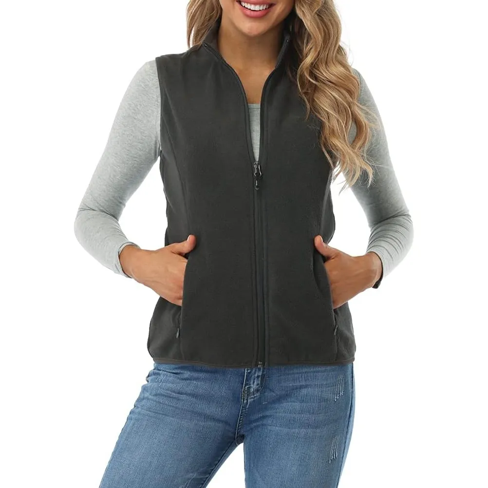 fuinloth Damen Fleece Weste, Stehkragen, Taschen