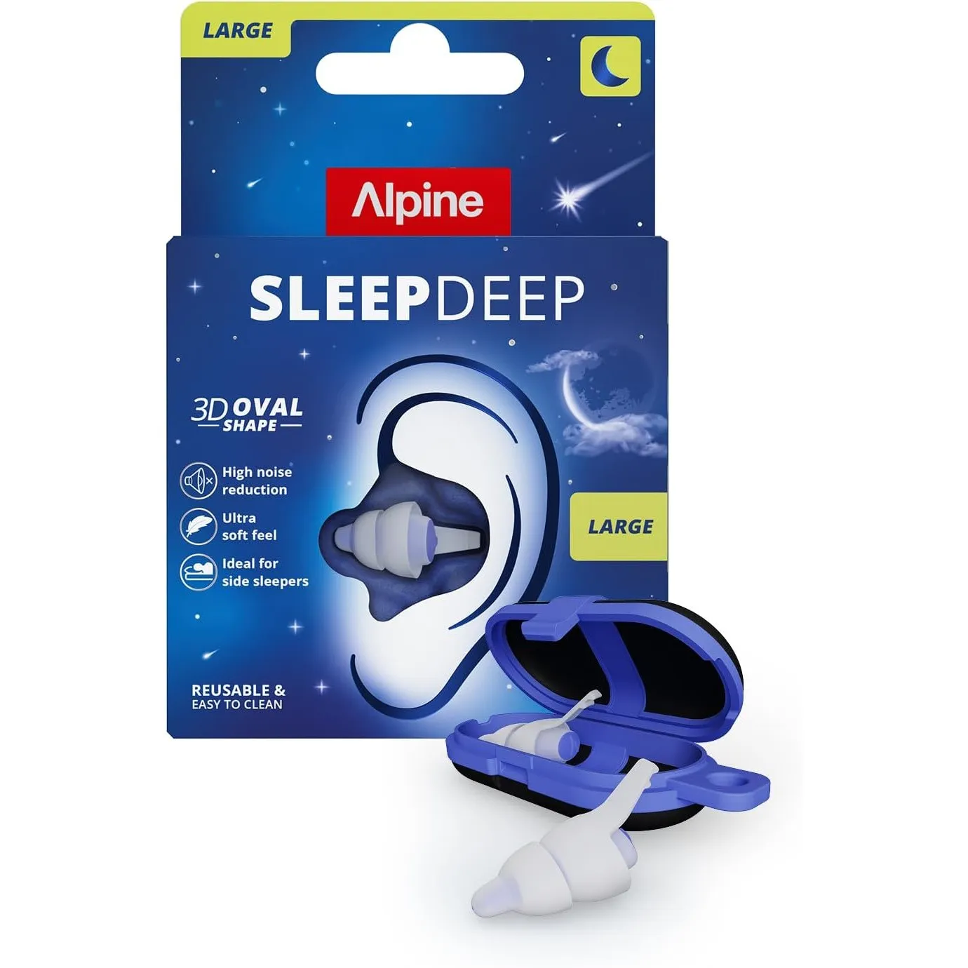 Alpine SleepDeep Ohrstöpsel zum Schlafen & Schnarchen, 1 Paar (Größe L)