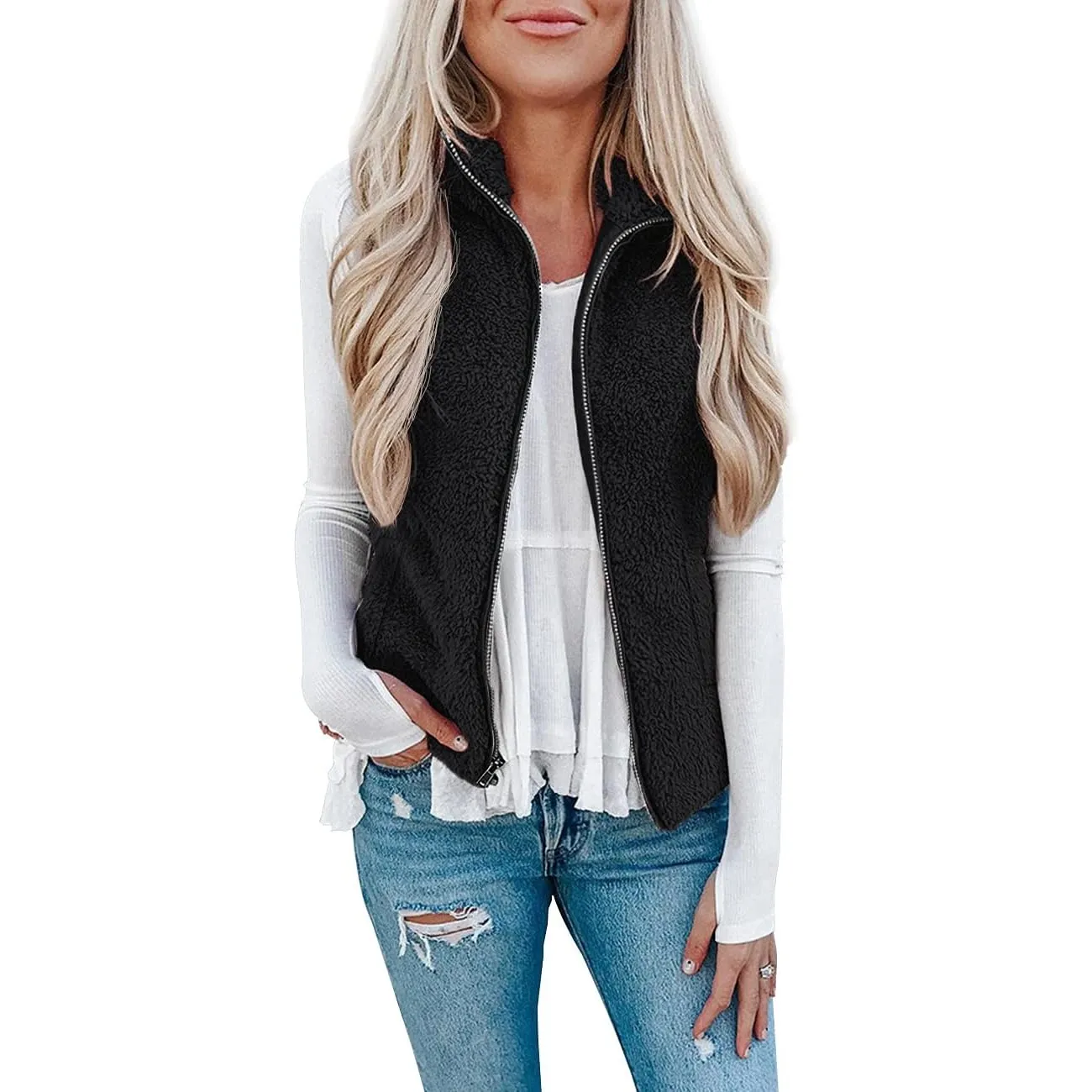 Rapbin Teddy Fleece Weste Damen Herbst Winter Warm Westen Leicht Damenweste