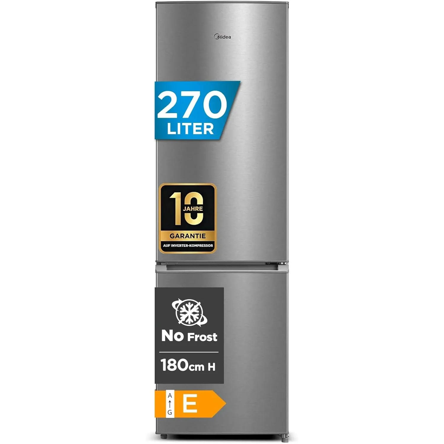 Midea Kühlschrank mit Gefrierfach MERB276FGE02A | 270L Kühl-Gefrierkombination (199L + 71L) | No Frost, All-Around Cool…