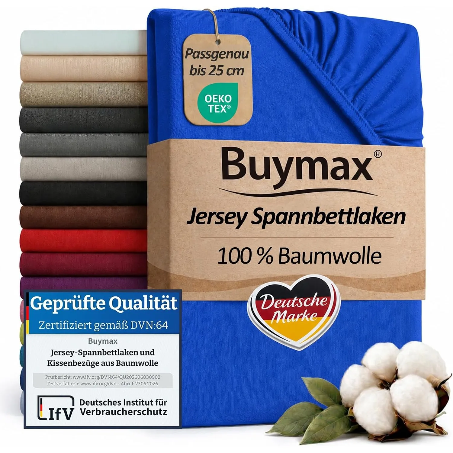 Buymax Spannbettlaken 90x200cm Baumwolle 100% Spannbetttuch Bettlaken Jersey, Matratzenhöhe bis 25 cm, Farbe Dunkelblau