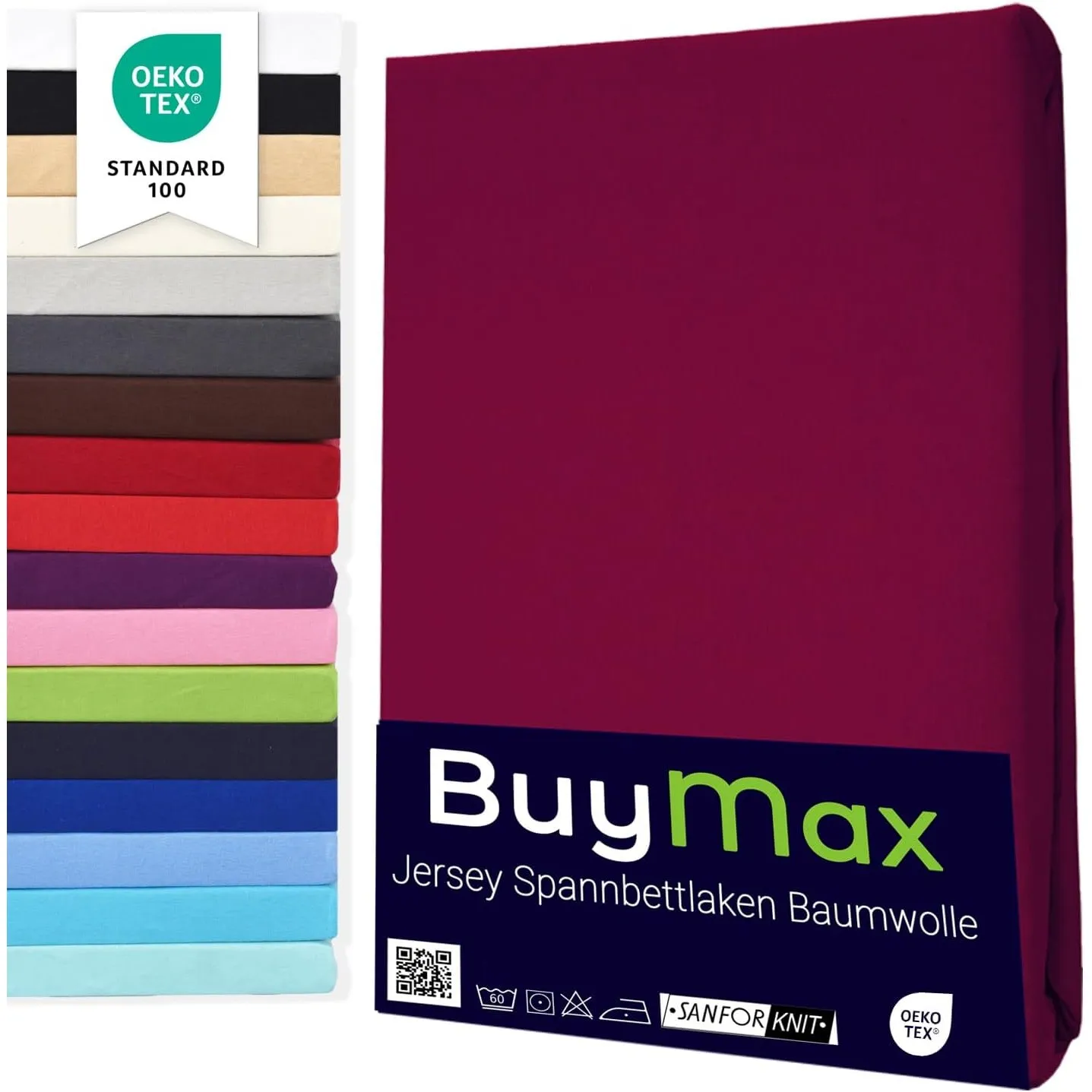 Buymax Spannbettlaken 140x200cm Baumwolle 100% Spannbetttuch Bettlaken Jersey, Matratzenhöhe bis 25 cm, Farbe Bordeaux