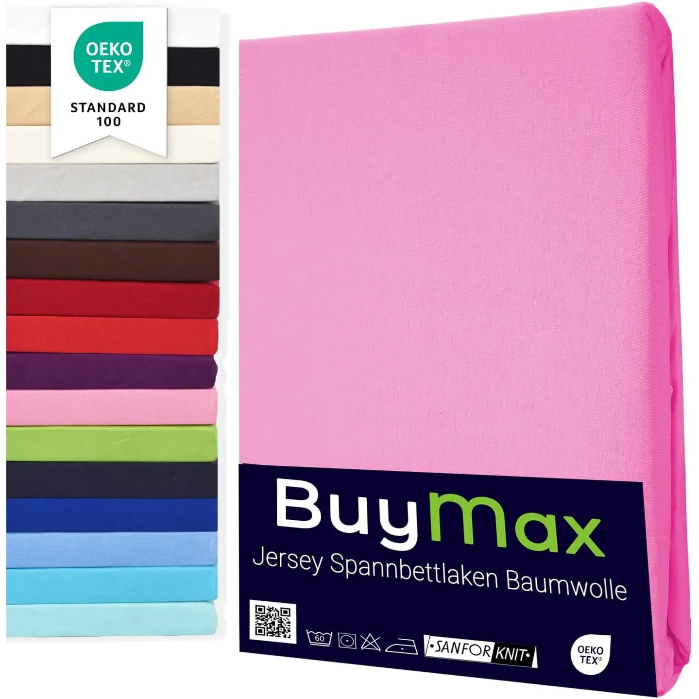 Buymax Spannbettlaken 180x200cm Baumwolle 100% Spannbetttuch Bettlaken Jersey, Matratzenhöhe bis 25 cm, Farbe Altrosa