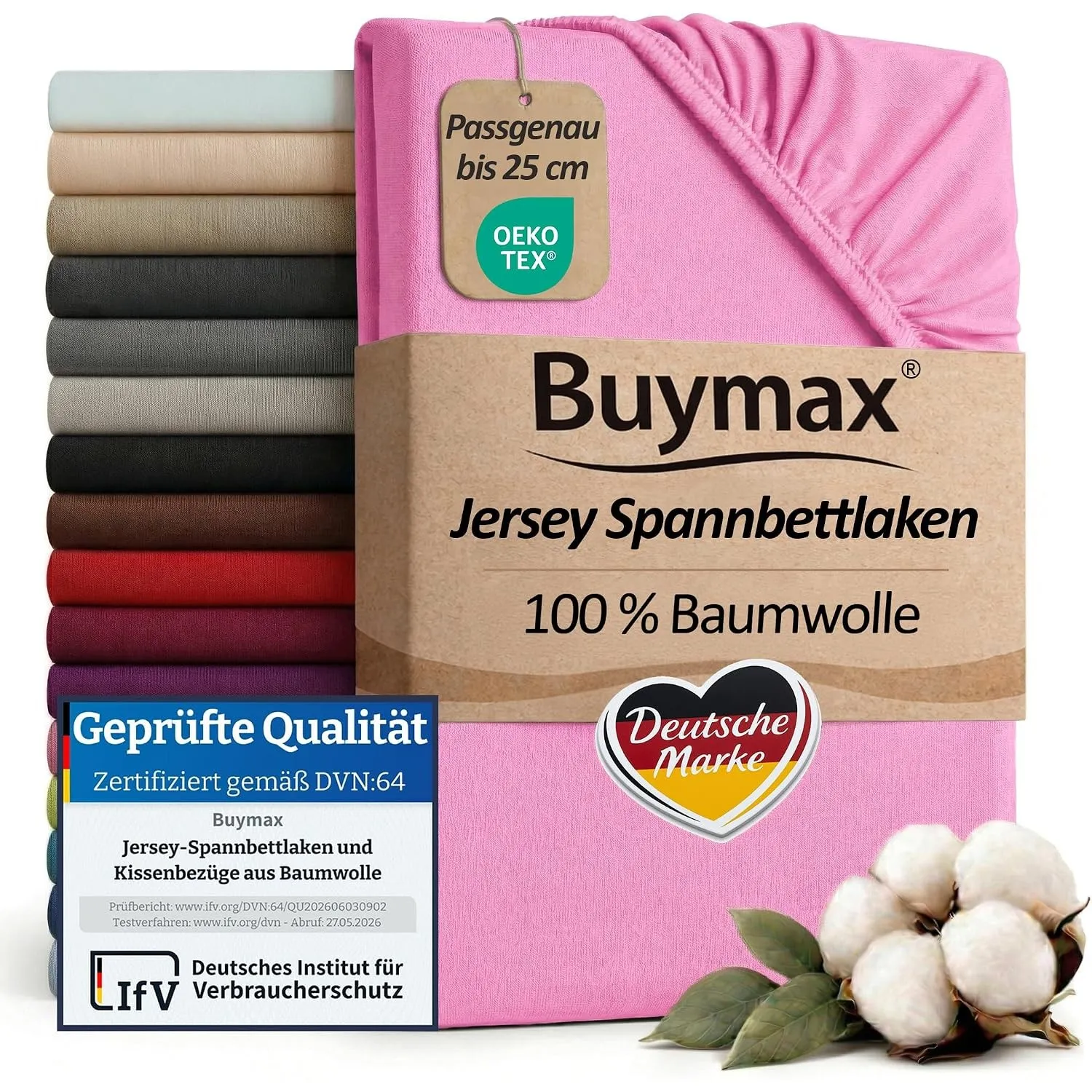 Buymax Spannbettlaken 140x200cm Baumwolle 100% Spannbetttuch Bettlaken Jersey, Matratzenhöhe bis 25 cm, Farbe Altrosa