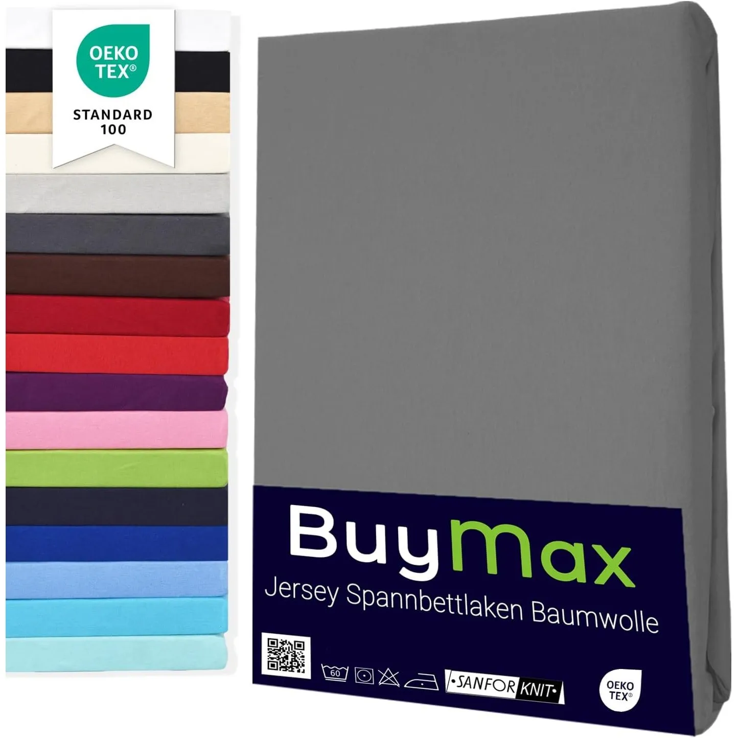 Buymax Spannbettlaken 140x200cm Baumwolle 100% Spannbetttuch Bettlaken Jersey, Matratzenhöhe bis 25 cm, Farbe Anthrazit…