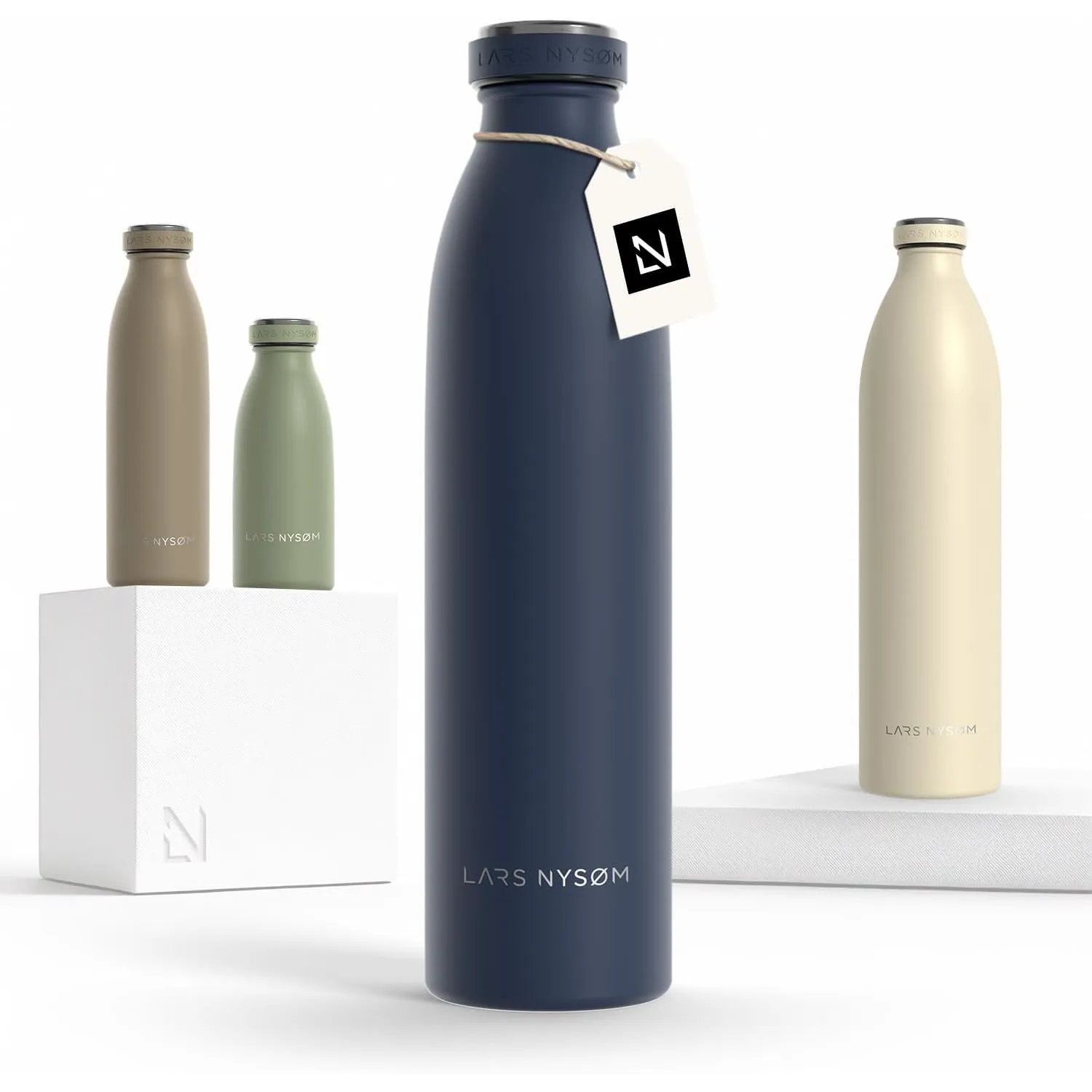 LARS NYSØM Edelstahl Trinkflasche 350ml, 500ml, 750ml, 1L, 1 5 liter | Thermosflasche Kohlensäure geeignet | Auslaufsic…