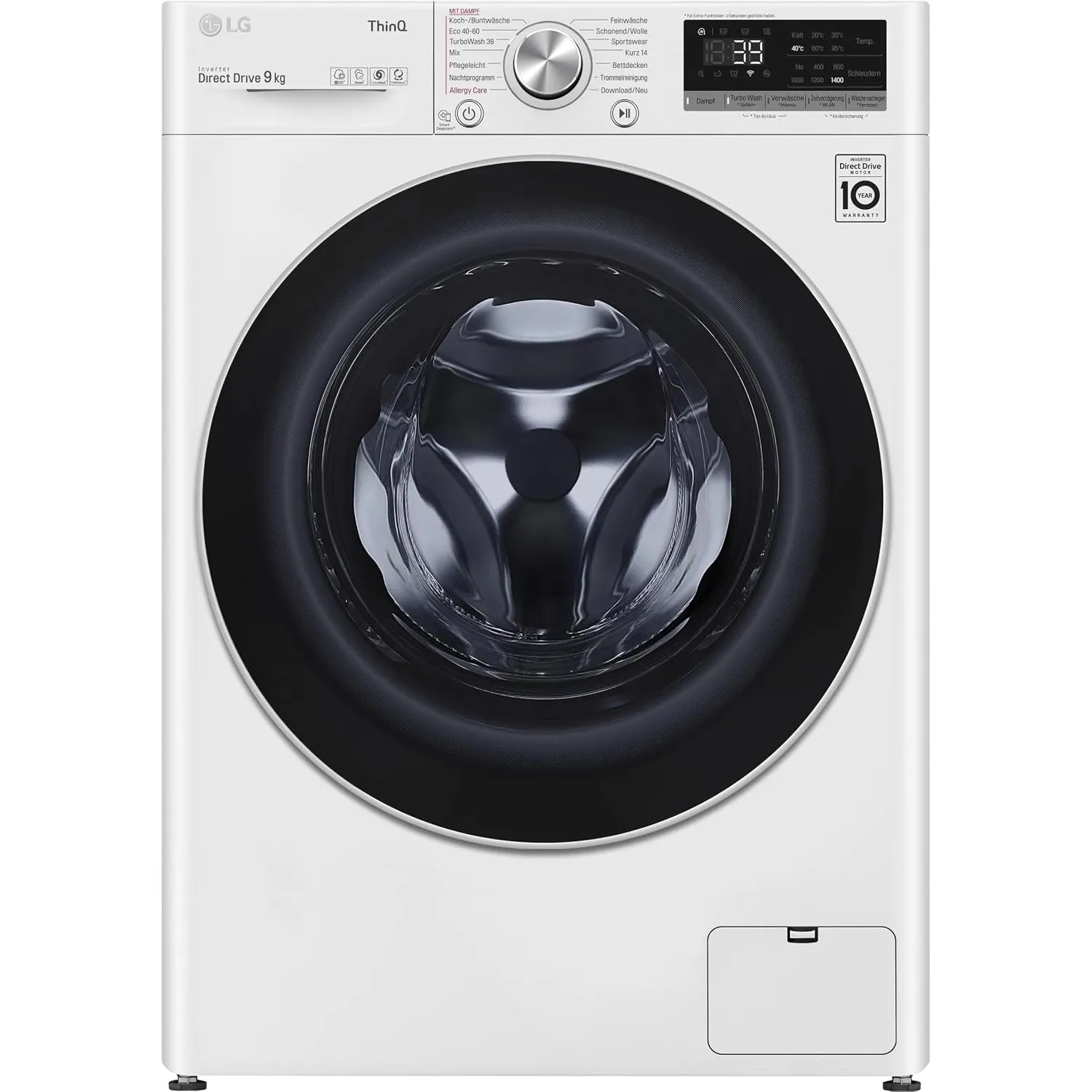 LG F4WV709P1E Waschmaschine (9 kg, Energieklasse A, 1.400 U/Min.) mit AI Wash (AI DD), TurboWash 360, Steam und Allergy…