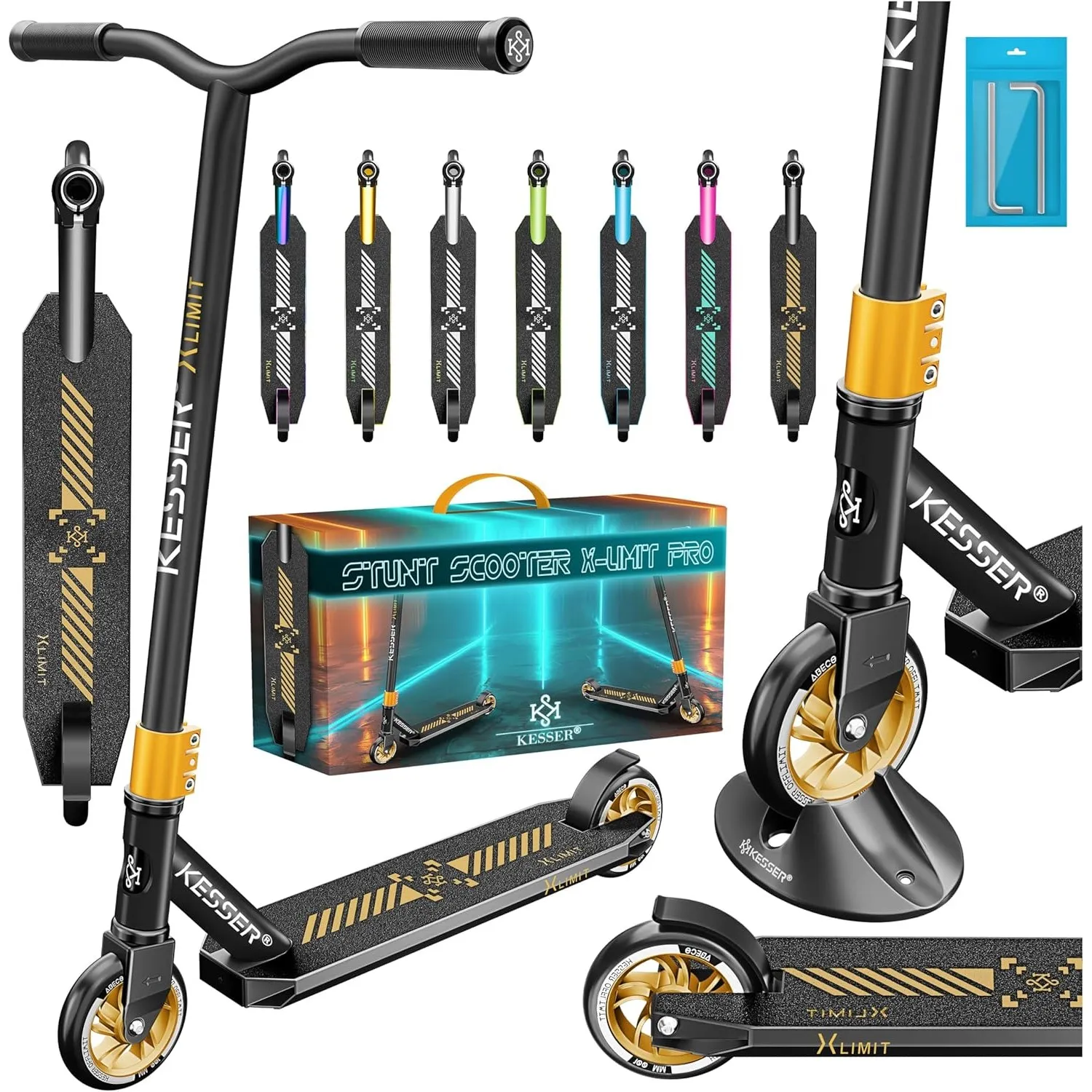 KESSER® Stunt Scooter X-Limit-Pro 360° Lenkung Funscooter Stuntscooter mit Ständer ABEC 9 Kugellagern, 110mm PU Räder, …