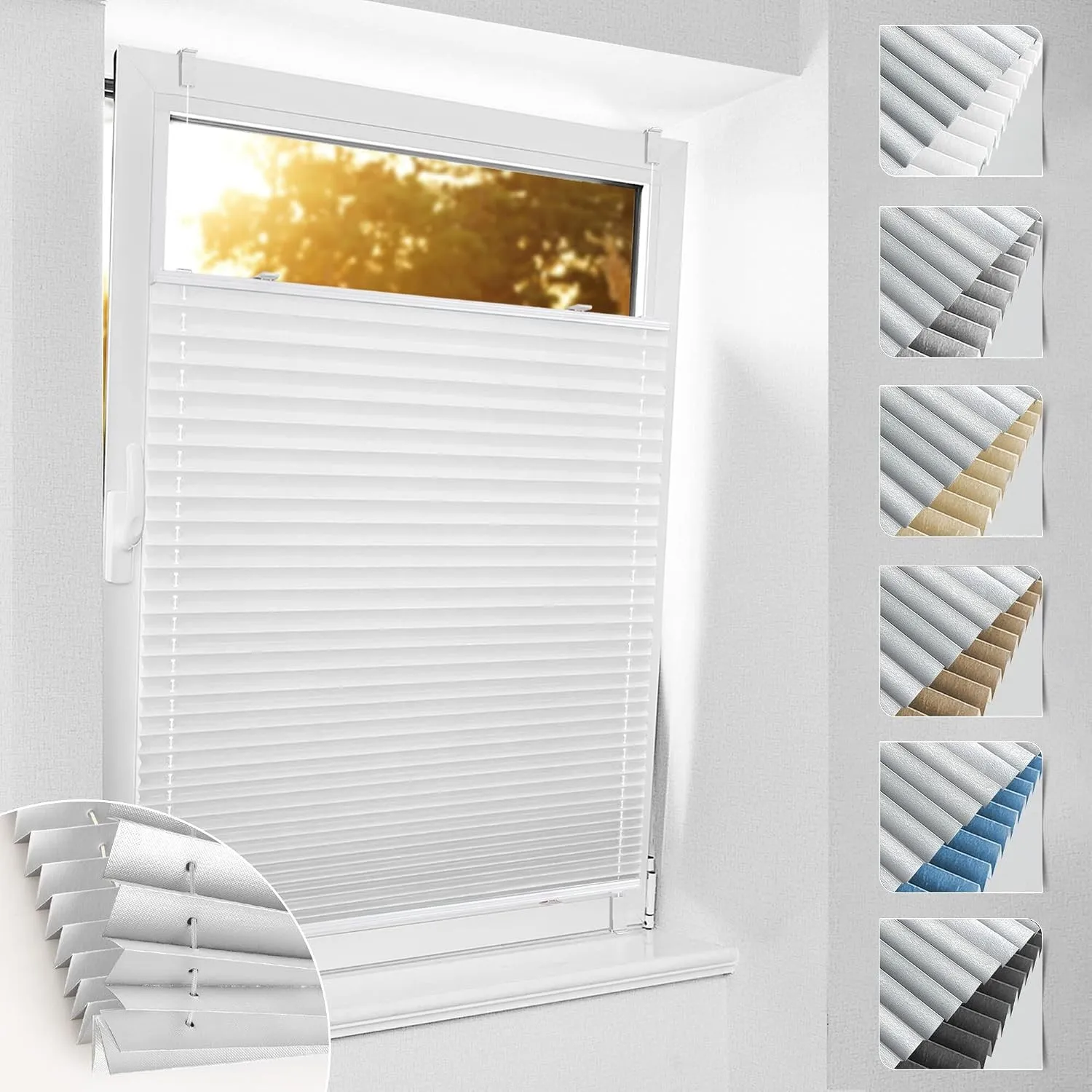 bobodeco Plissee ohne Bohren Verdunkelung Klemmfix, Weiß 45x120 cm(BxH) Verdunklungsplissee Thermo Plissees 100% Verdun…