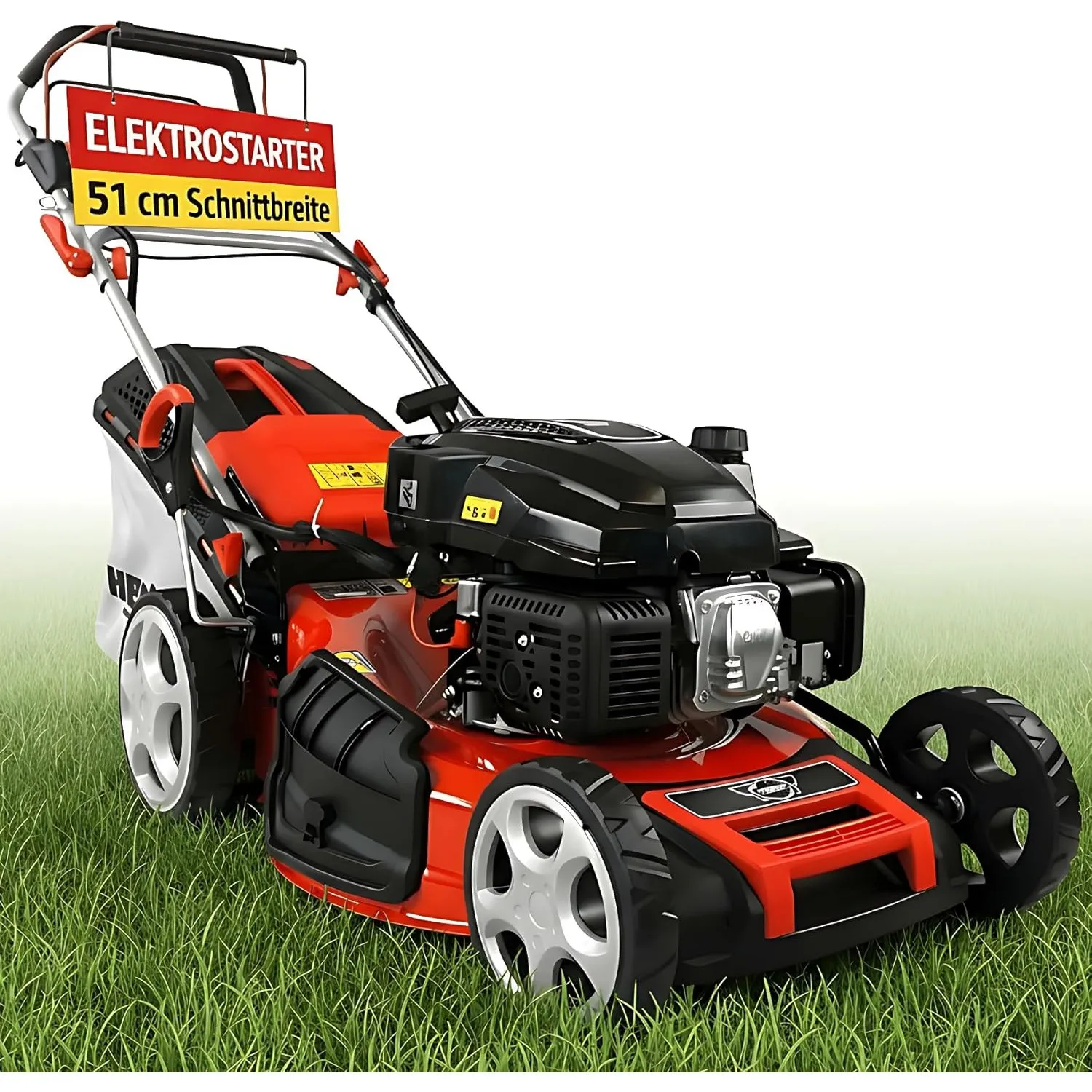 HECHT 5-in-1 Benzin Rasenmäher 5,5 PS Elektrostart 51 cm