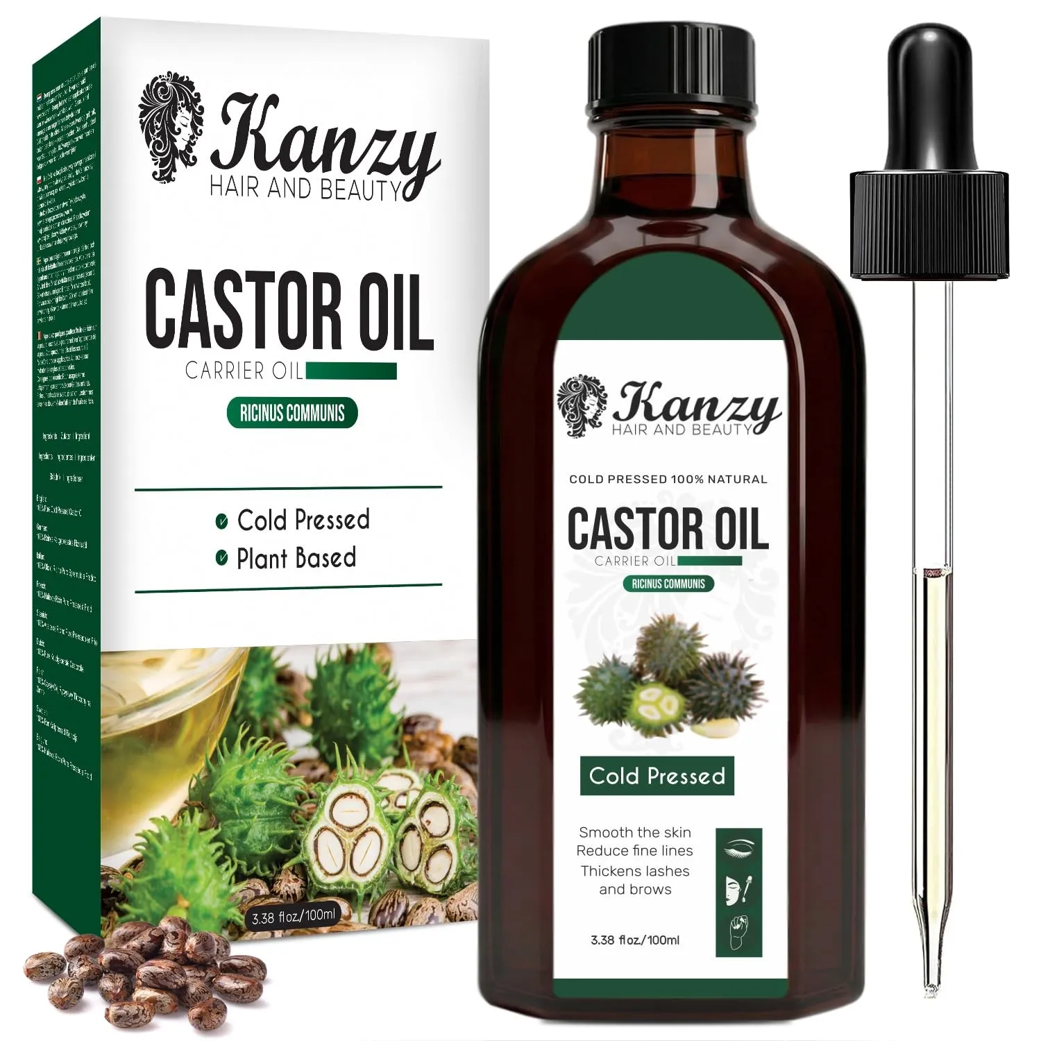 Kanzy Rizinusöl Kaltgepresst 100ml, Castor Oil for Hair Growth Natürlich Rizinus Öl für Körper, Haare, Nägel, Wimpern, …