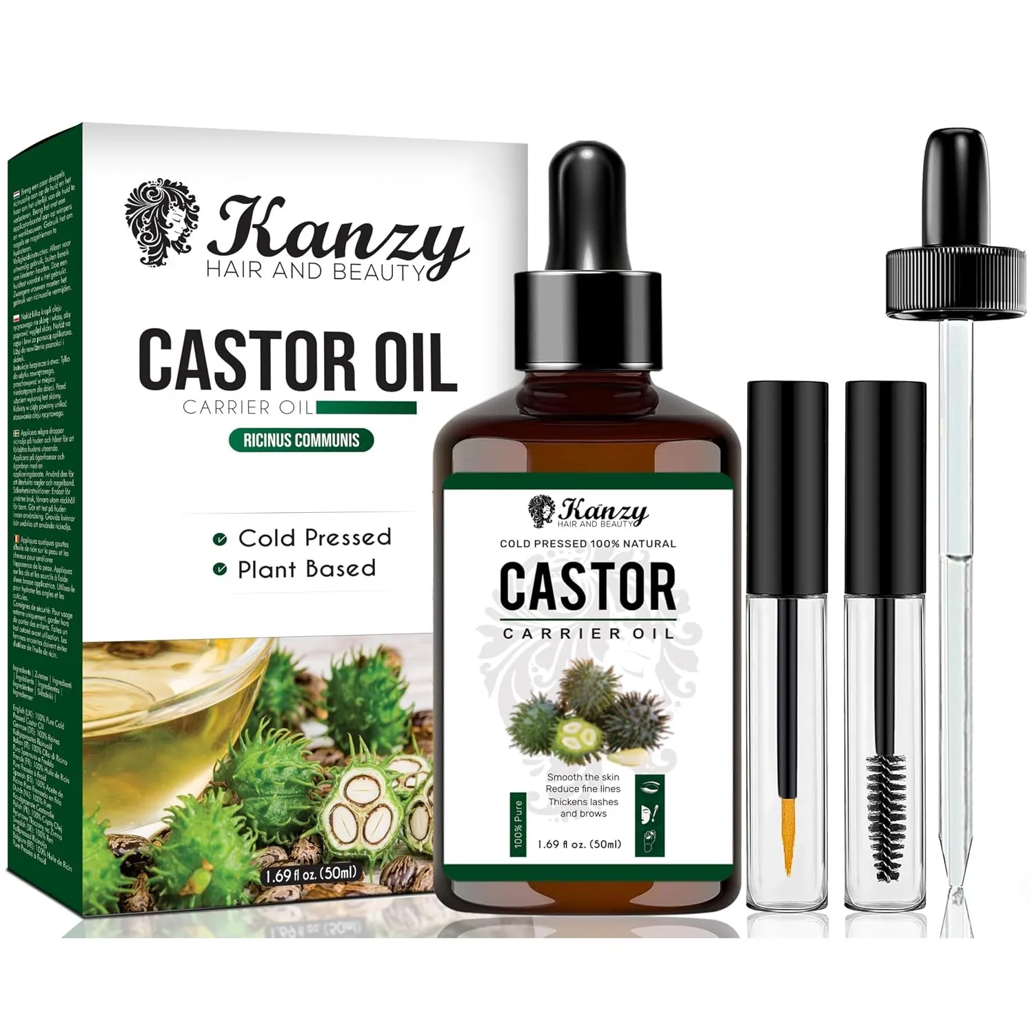 Kanzy Rizinusöl Kaltgepresst 100% Rein, 50ml Castor Oil for Hair Growth Natürlich Rizinus Öl für Körper, Haare, Nägel, …