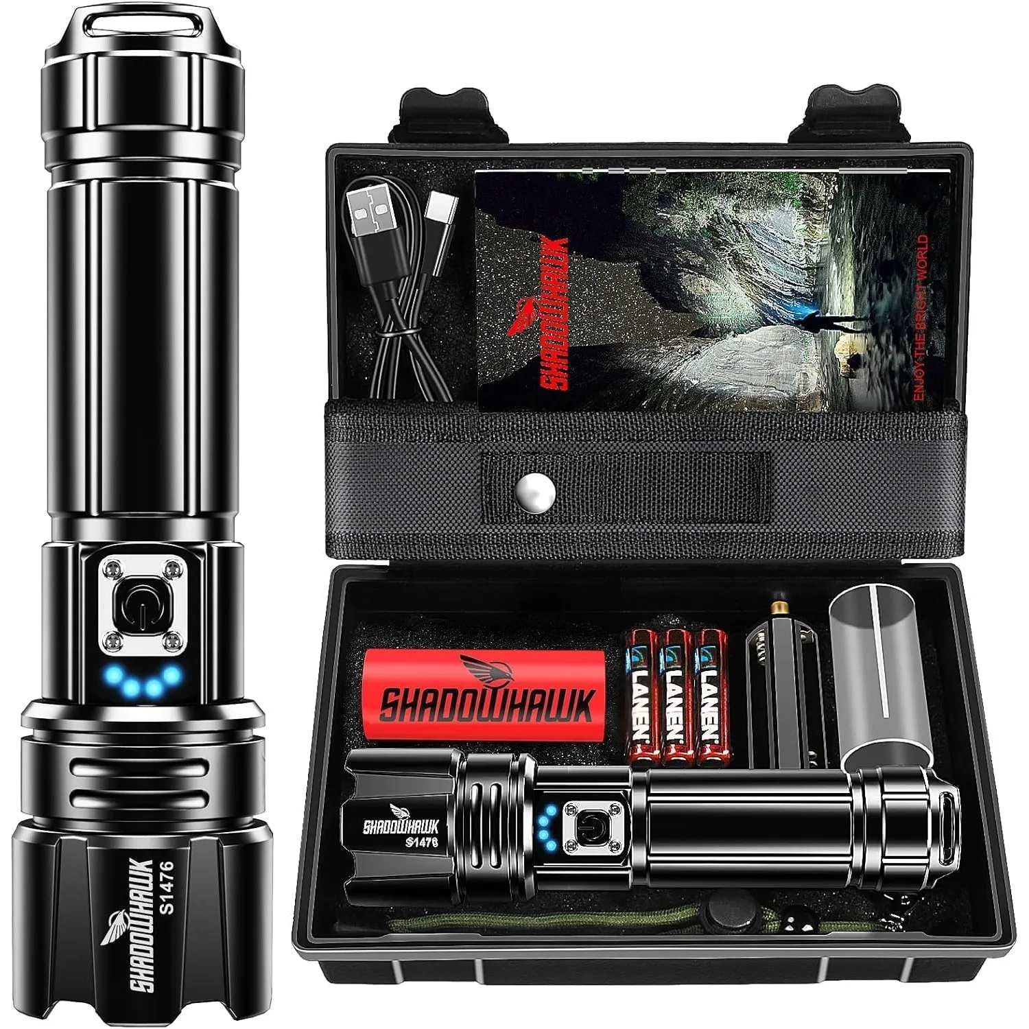 Shadowhawk Taschenlampe Led 500,000 Lumen, Extrem Hell Taschenlampe USB Aufladbar Taktische Taschenlampen Mit holster X…