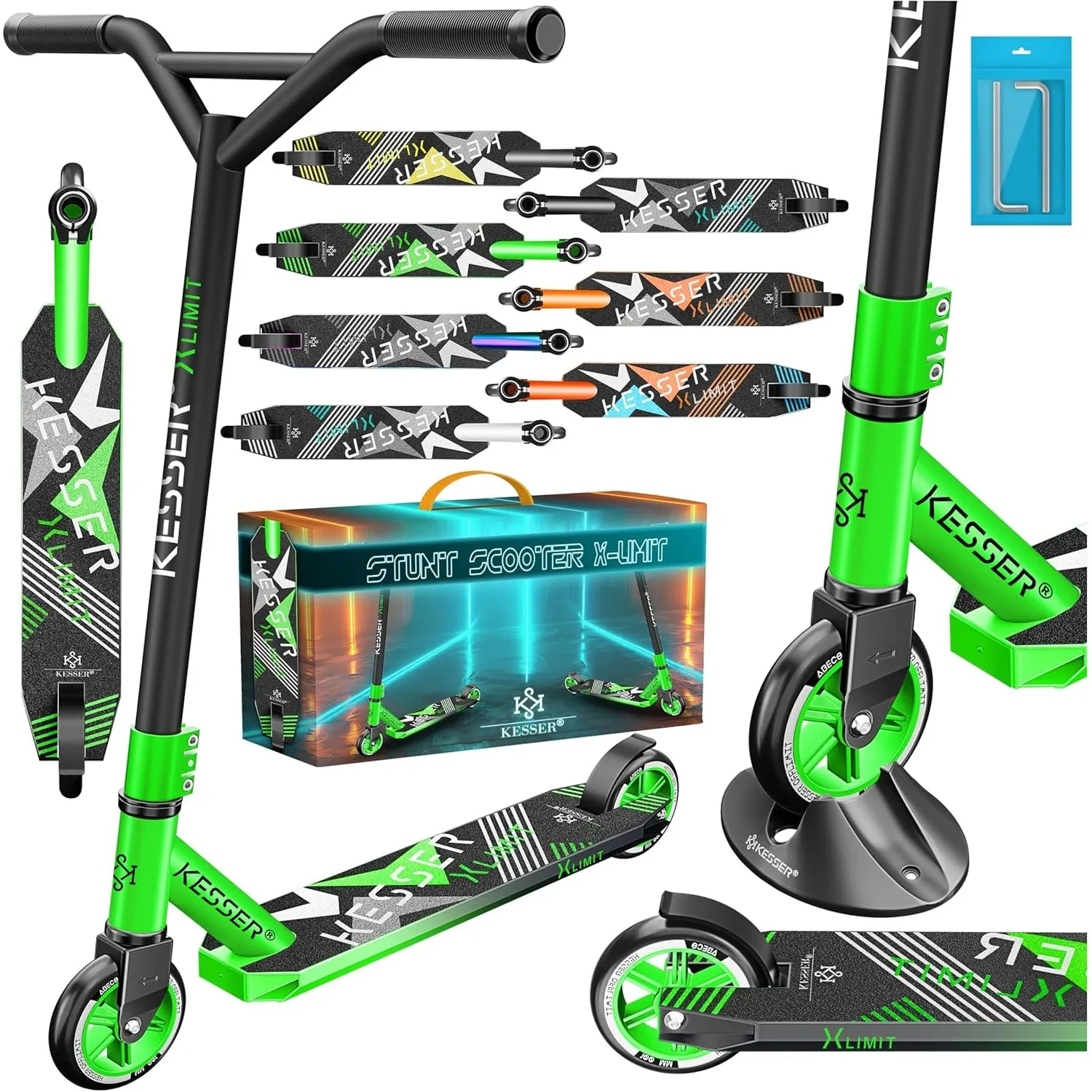 KESSER® Stunt Scooter X-Limit - 360° Lenkung Robuster Funscooter Stuntscooter mit ABEC 9 Kugellagern, 100 mm PU Räder, …