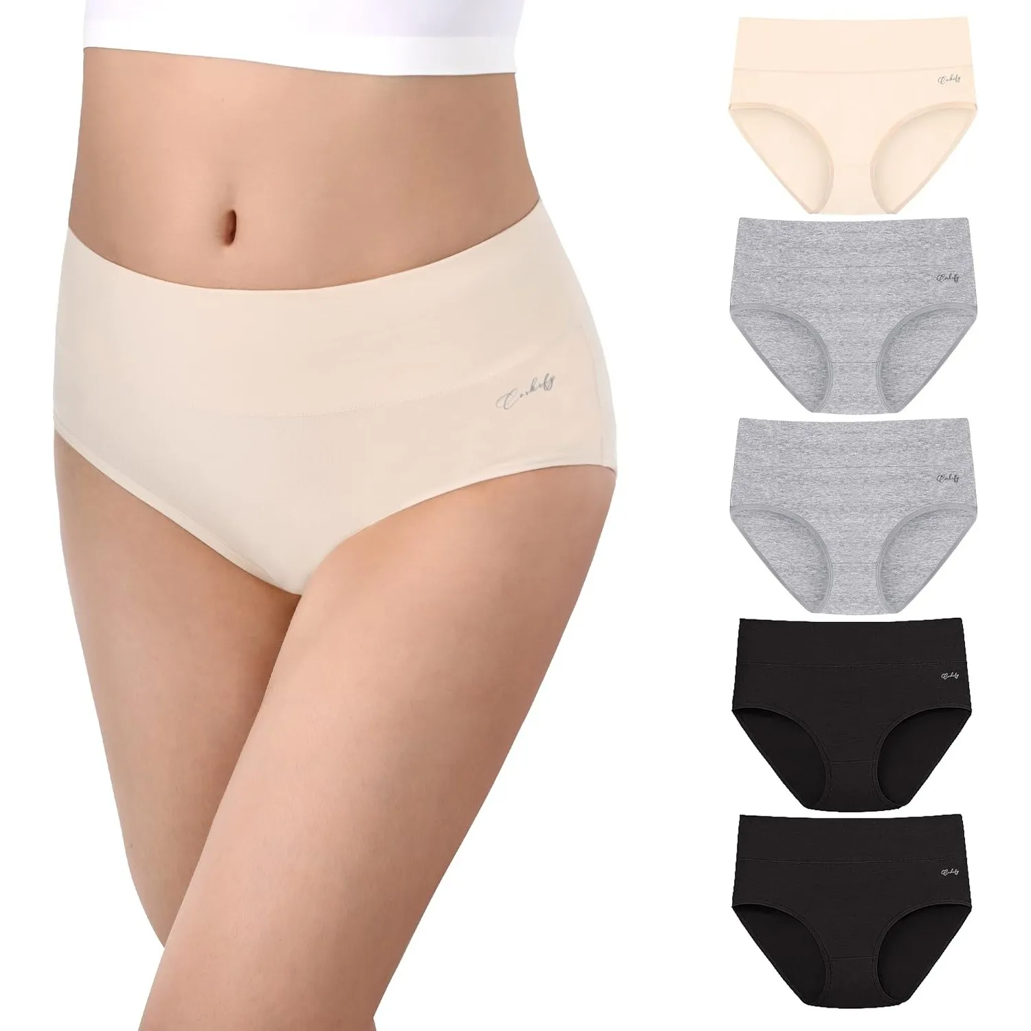 anqier Unterhosen Damen 5er Pack Stretch Baumwolle Hohe Taille Slips Damen