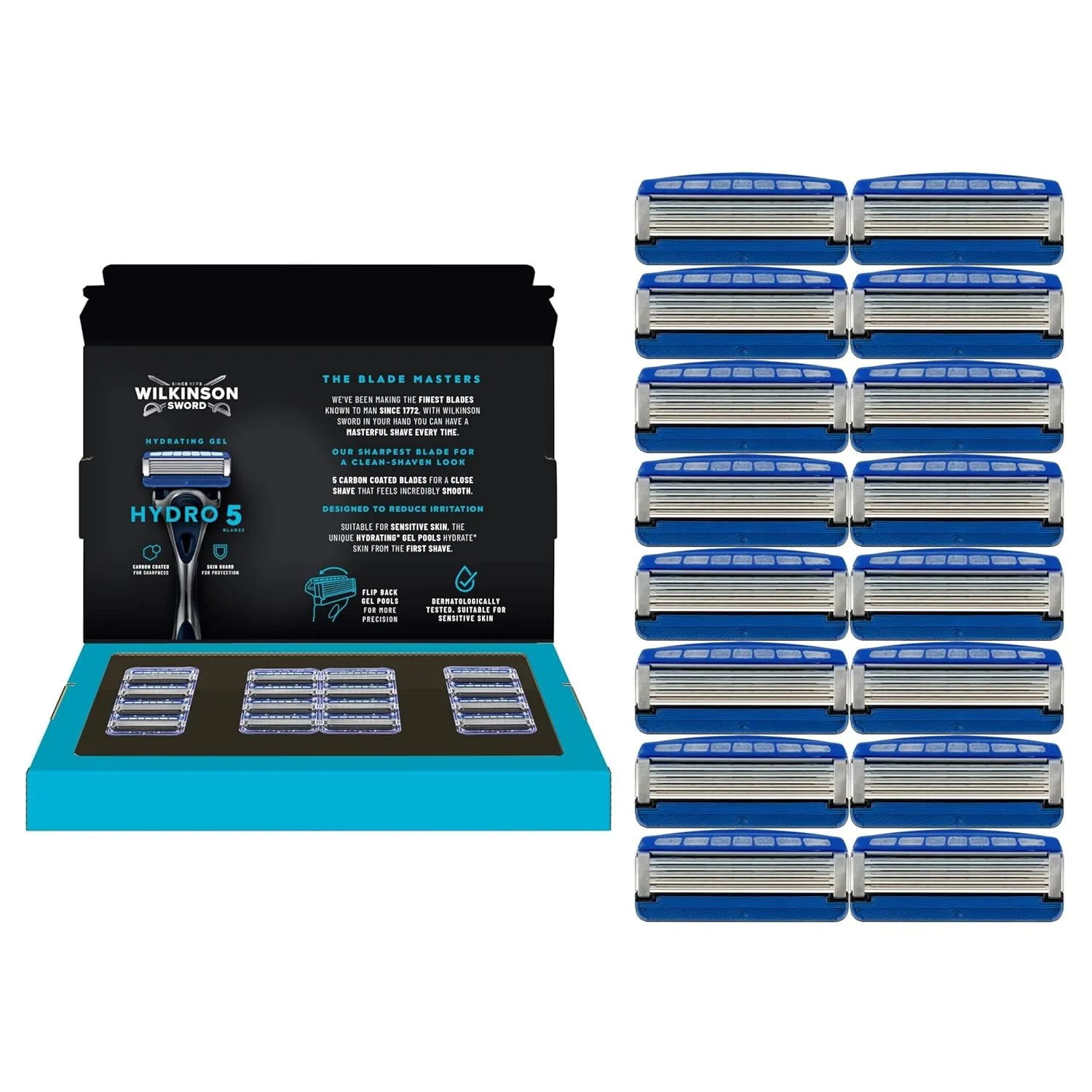Wilkinson Sword - Hydro 5 Rasierer für Männer, 16 Ersatzklingen, Feuchtigkeitsspendende Gel-Pools und umklappbarer Trim…