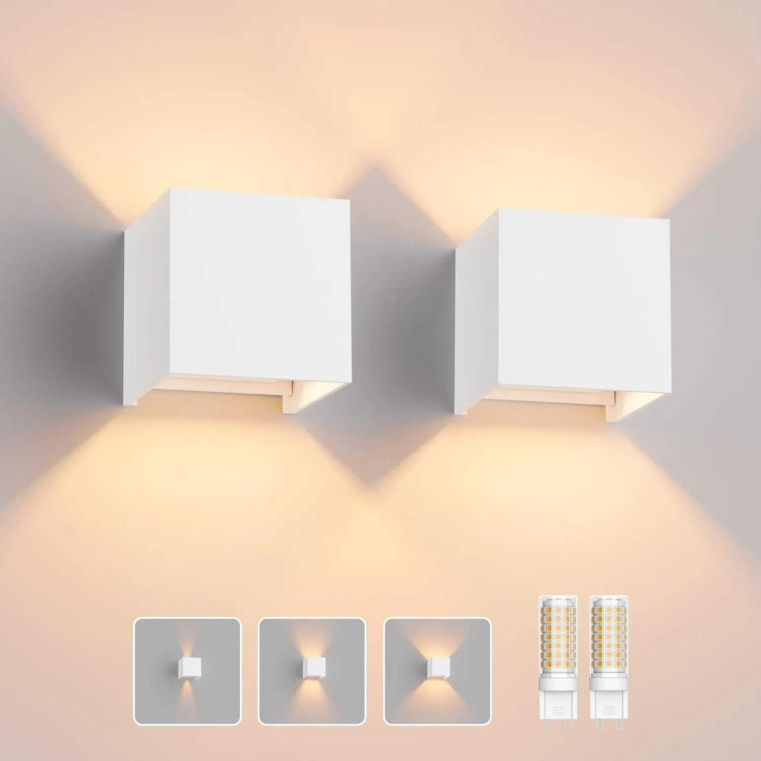 Klighten 2 Stücke Aussenlampe mit Austauschbarer G9 LED Lampe Warmweiß 3000K, Aluminium LED Wandleuchte Innen/Aussen Ei…