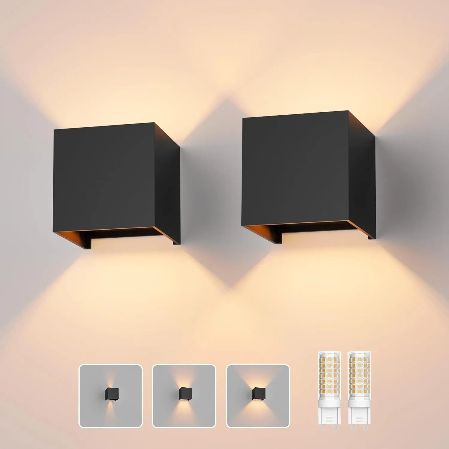 Klighten 2 Stücke Aussenlampe mit Austauschbarer G9 Lampe 3000K, Schwarz