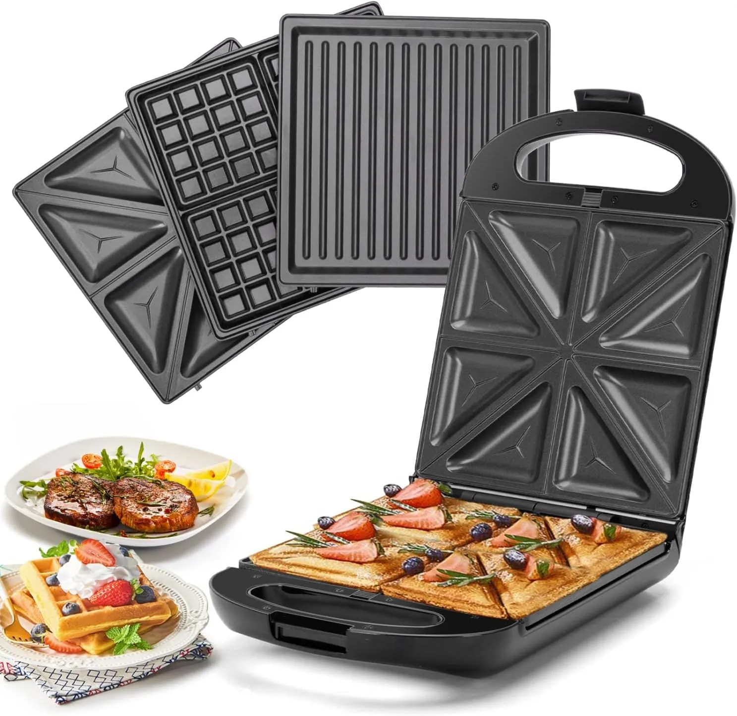 Taylor swoden - Bruno 3 in 1 Sandwichmaker, Waffeleisen, Backblech, 1200 W, für 4 Sandwiches, herausnehmbares Antihaft-…