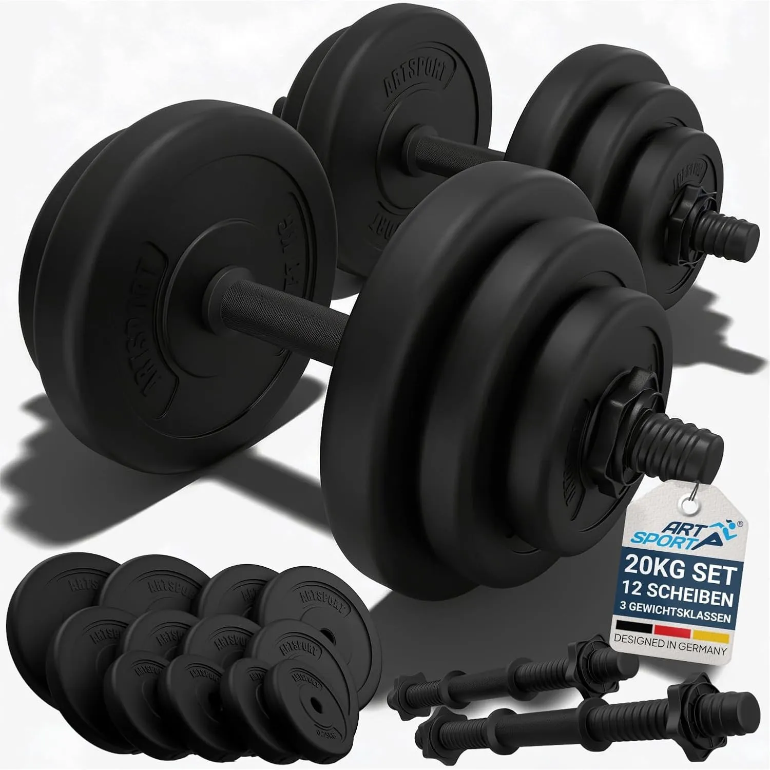ArtSport 2er Hantelset 20/30 / 40 kg - Kurzhantel Set mit 2 Kurzhanteln, Gewichten & 4 Sternverschlüsse