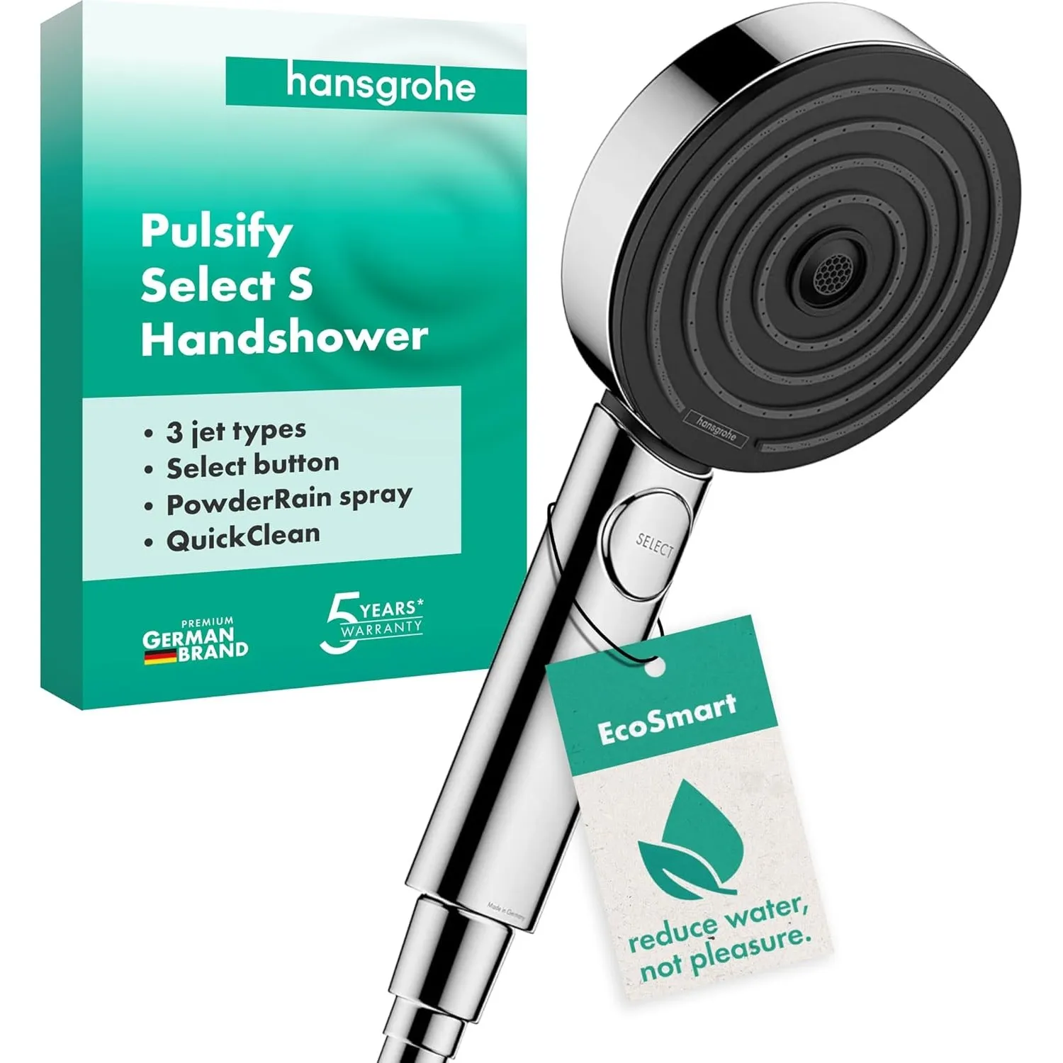 hansgrohe Pulsify Select S - Duschkopf, Handbrause mit 3 Strahlarten (Relaxation Version), runde Duschbrause (⌀ 105 mm)…