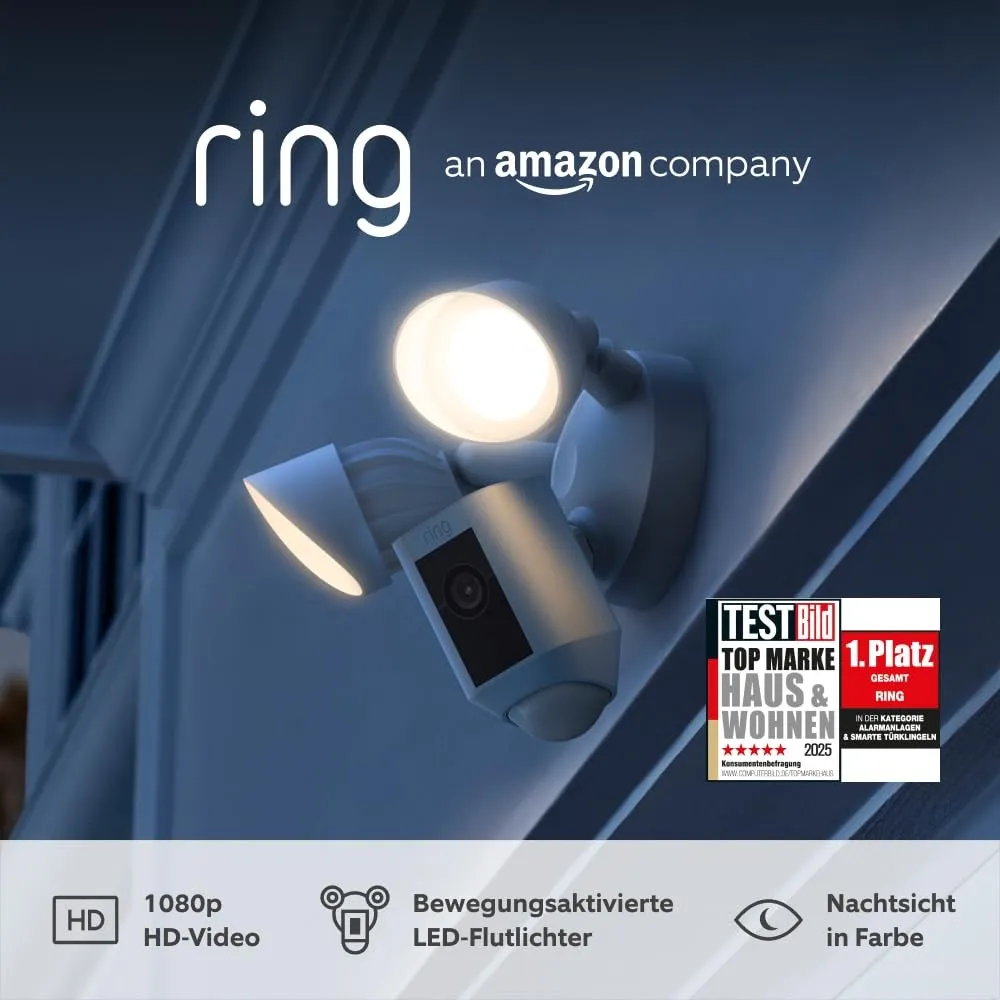 Ring Flutlichtkamera Plus Kabel (Floodlight Cam Wired Plus) | Überwachungskamera aussen mit WLAN, HD-Video, LED-Flutlic…