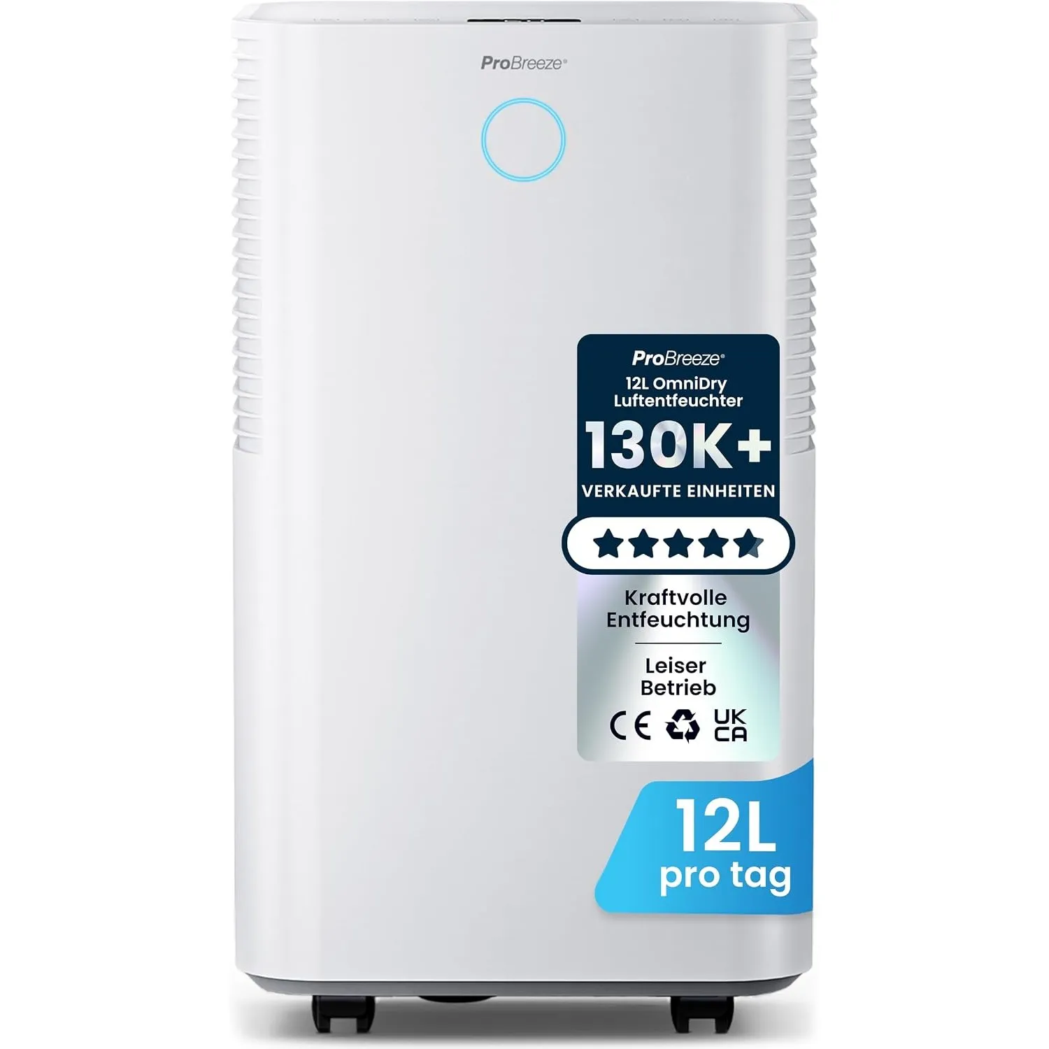 Pro Breeze OmniDry Luftentfeuchter 12L/24h Entfeuchtungsleistung - Luftentfeuchter elektrisch, Feuchtigkeitssensor, Abl…