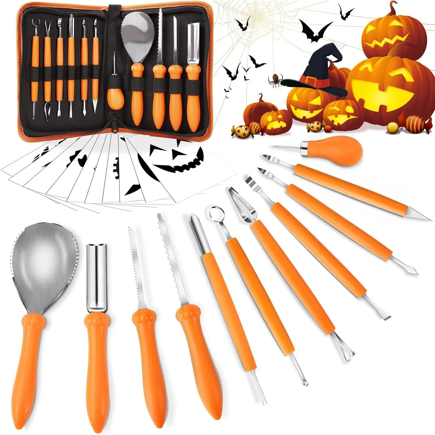 Alintor Kürbis Schnitzset, 11 Stück Schnitzwerkzeug Kürbis, Kastanienbohrer Kinder, Kürbis Schnitzset Kinder, Halloween…