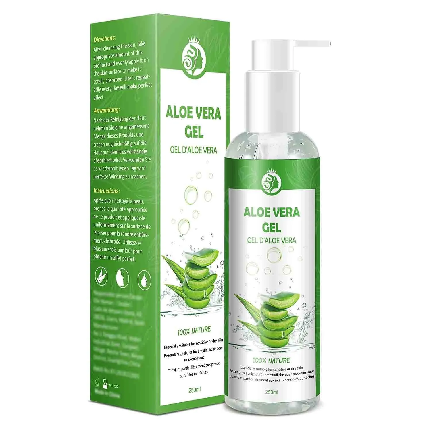 Aloe Vera Gel 100% Pur - für Gesicht Haare Körper - Natürliche, Beruhigende und Pflegende Feuchtigkeitscreme After Sun …