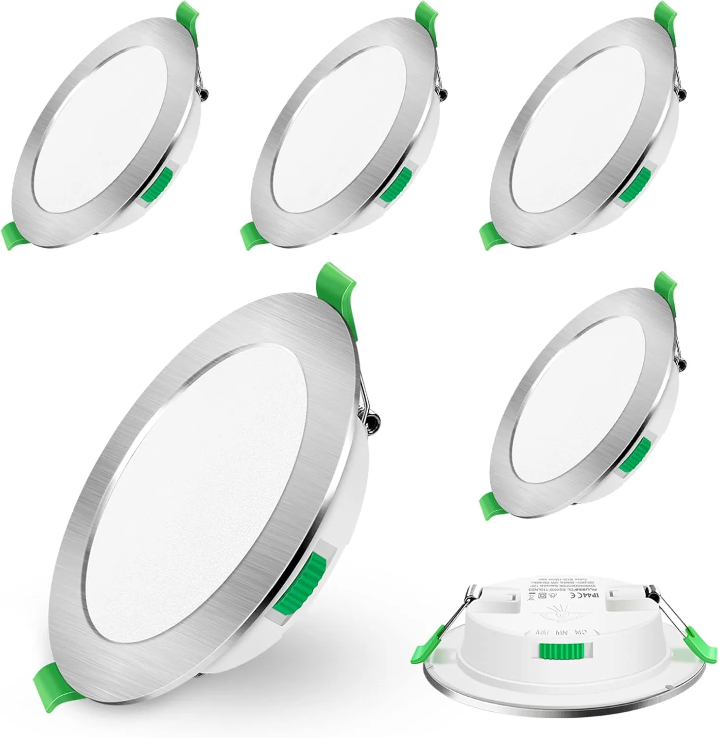 ALUSSO LED Einbaustrahler 230V 7W Dimmbar Ultra Flach Einbauleuchten, 580lm IP44 Rund Chrom gebürstet Deckenspots, Warmweiß 3000K Neutralweiß 4000K Kaltweiß 6500K Einstellbar Deckenstrahler, 6er Set