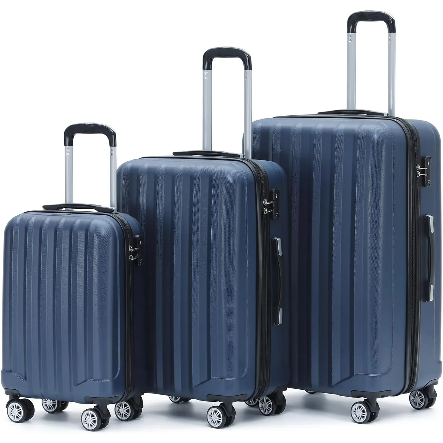 BEIBYE TSA-Schloß 2080 Zwillingsrollen neu Reisekoffer Koffer Trolley Hartschale Set (Dunkelblau, Set)
