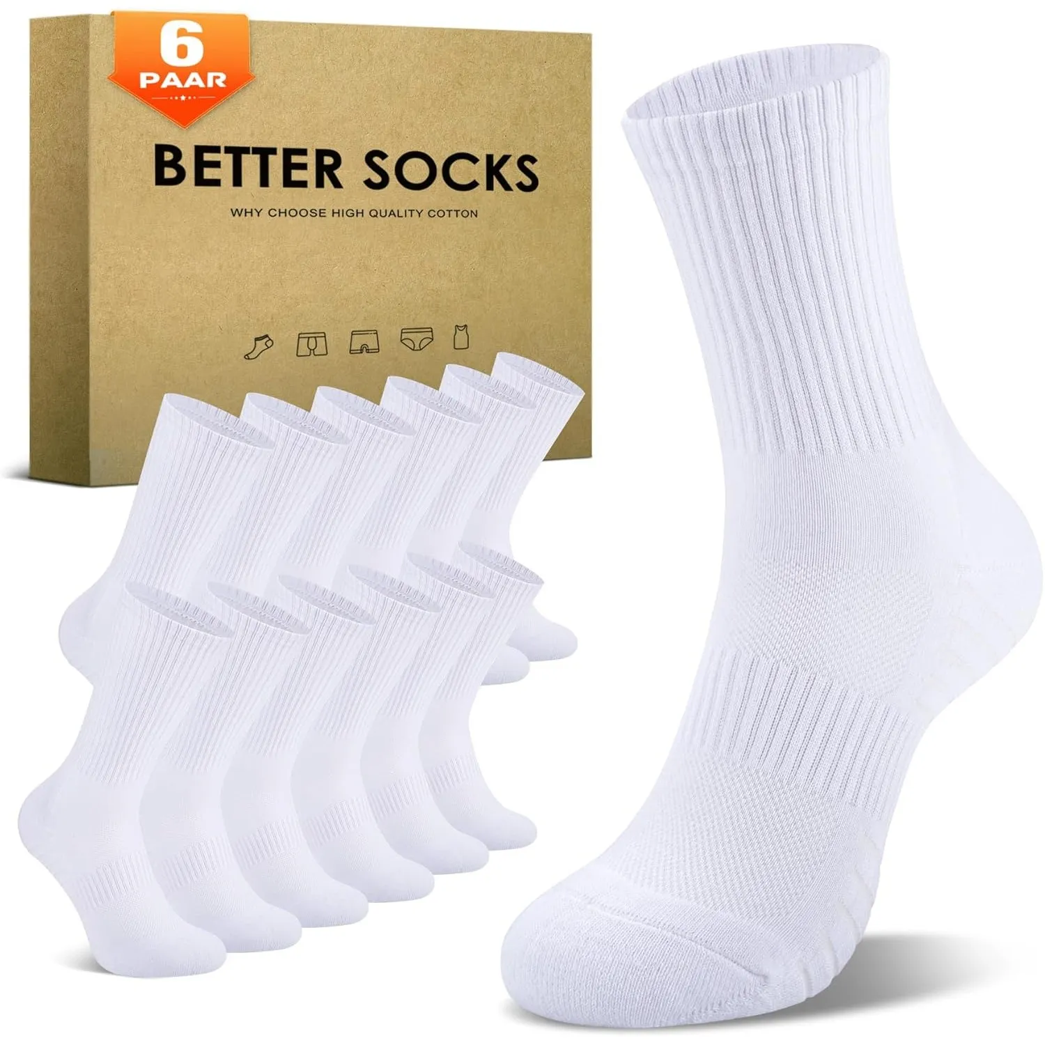 Tennissocken Herren Damen (6/12 Paar) Sportsocken Gepolstert Laufsocken Schwarz Weiß Grau