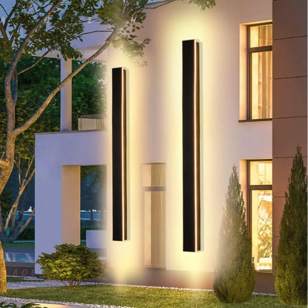 Lange Wandleuchte Villa schwarz Wandleuchte LED Außen aus Aluminium Acryl wasserdicht IP65 für Gärten, Terrassen, Schla…