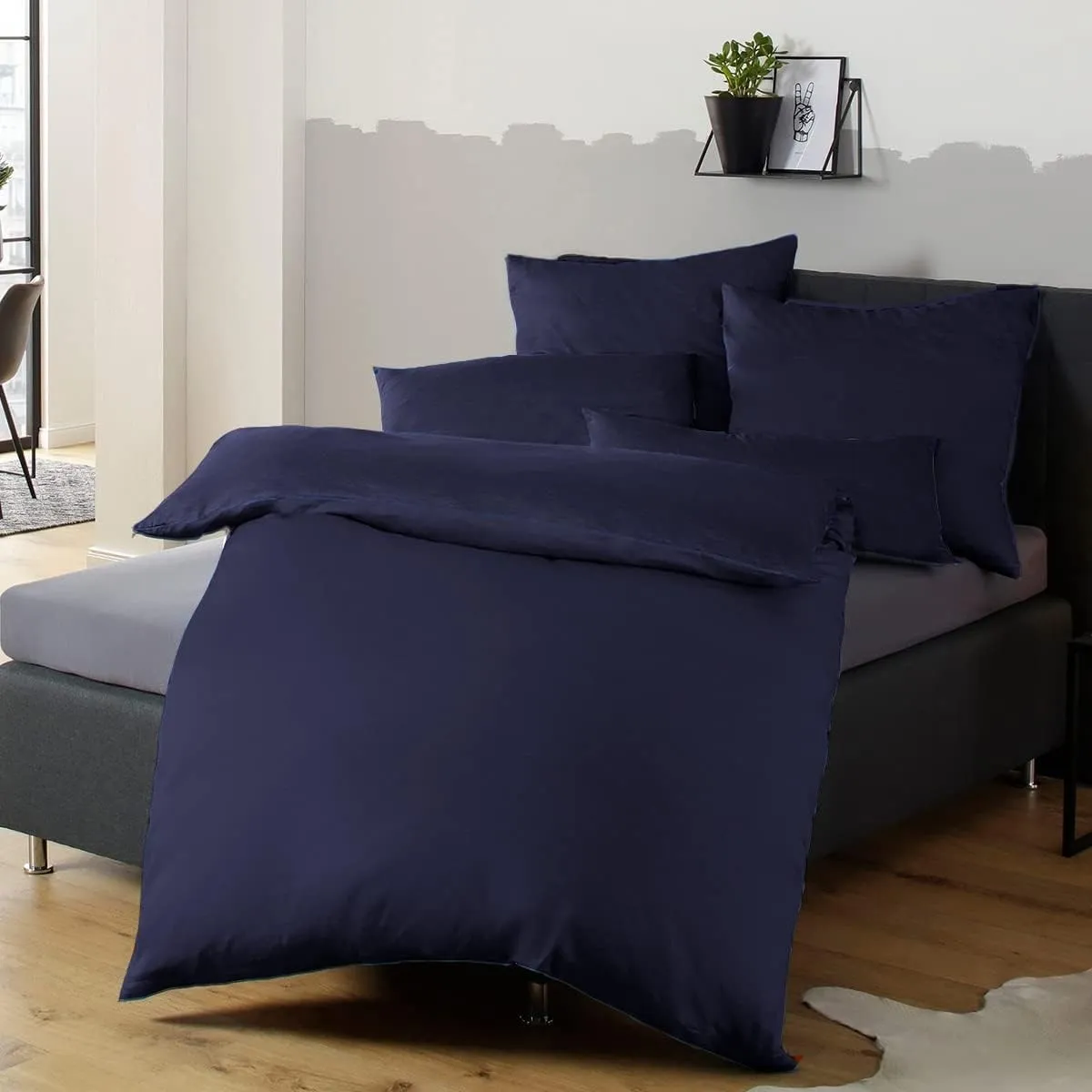 Soifox Bettwäsche 155x220 Dunkelblau bettwäsche-Sets aus Mikrofaser bügelfrei & knitterfrei - 1 mal Bettbezug + 1 mal 8…