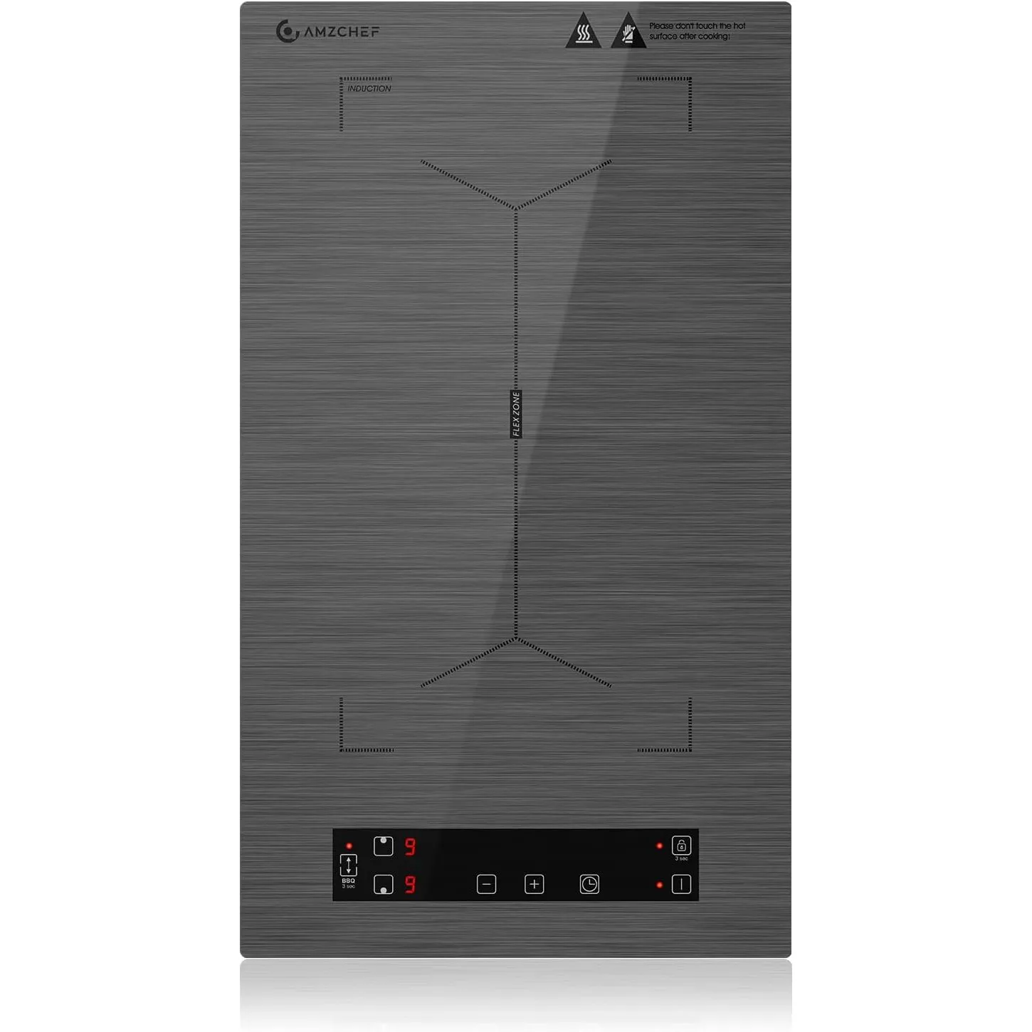 AMZCHEF Induktionskochfeld 2 platten, induktionskochplatte mit Flexzonen und Stecker, 10 Leistungsstufen, Sicherheitssc…