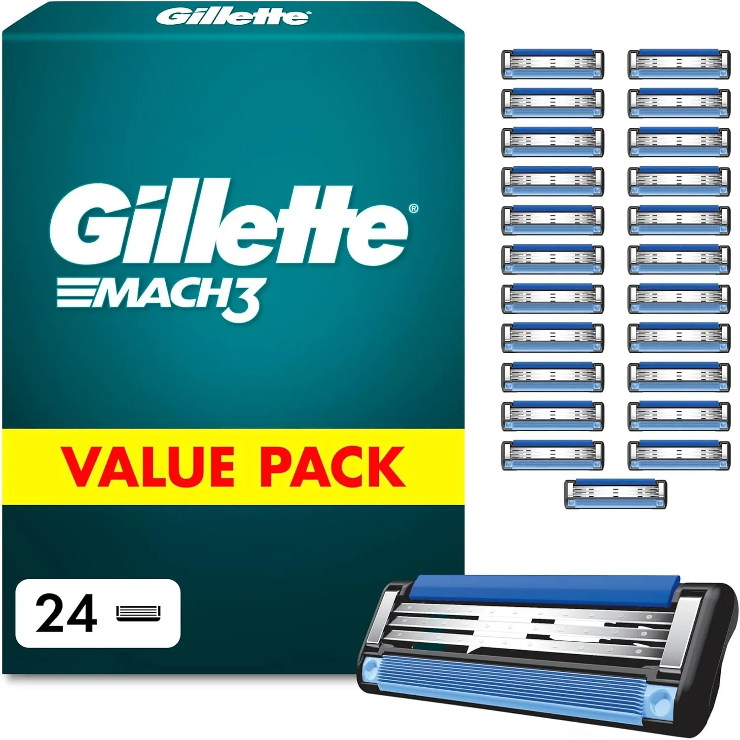 Gillette Mach 3 Klingen Herren, 24 Original Rasierklingen, Blau